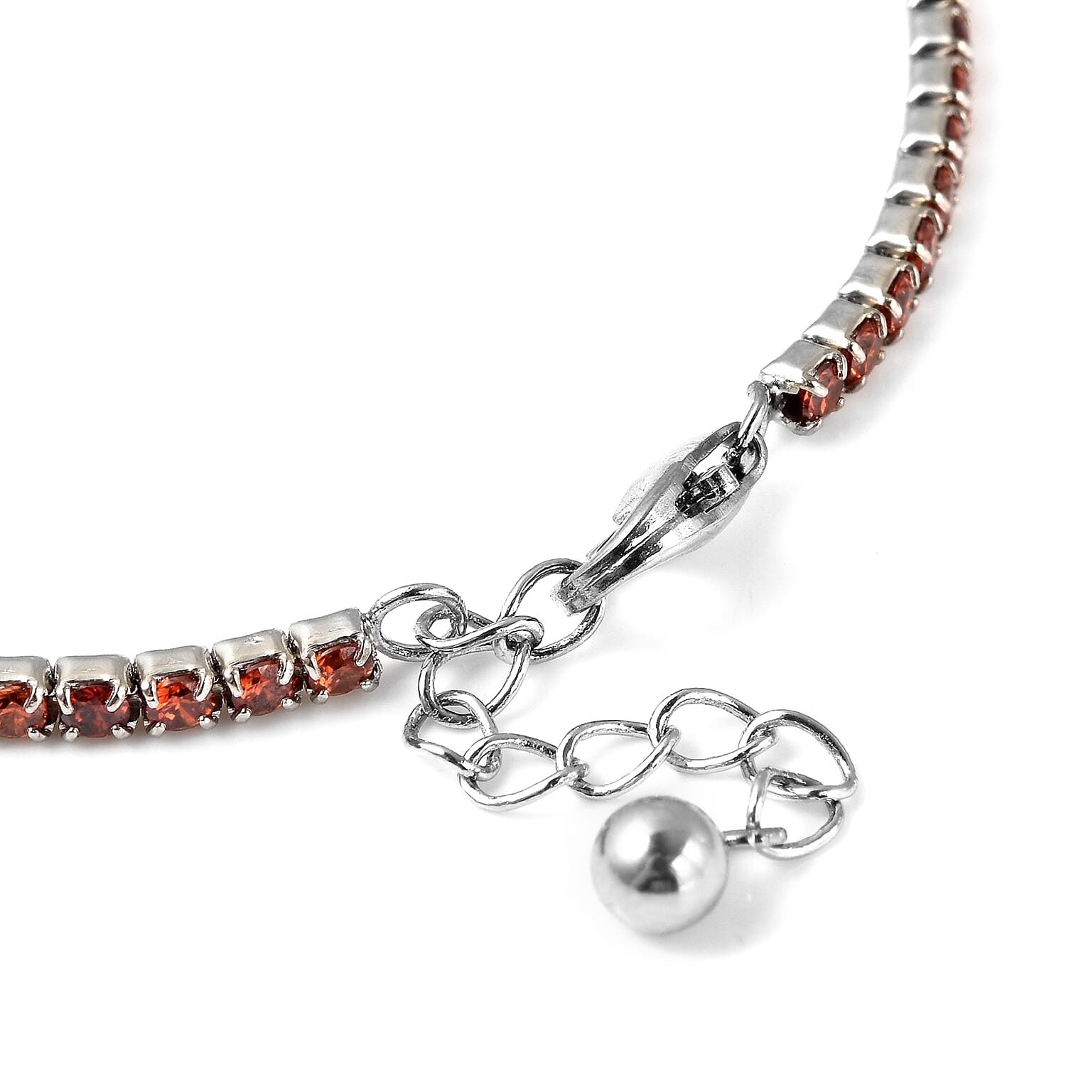 ELANZA Simulated Mozambique Garnet Bracelet (Size 7 with 1.5 inch Extender) in Rhodium Overlay Sterling Silver