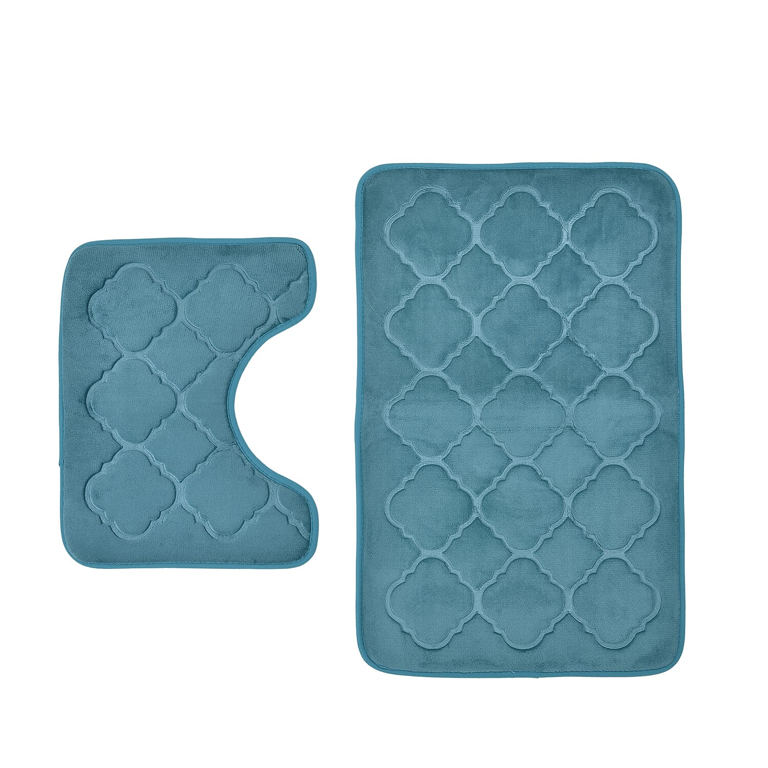 Set of 2 - Embossed Flannel Mat (Size 80x50 Cm, 50x40 Cm) - Teal