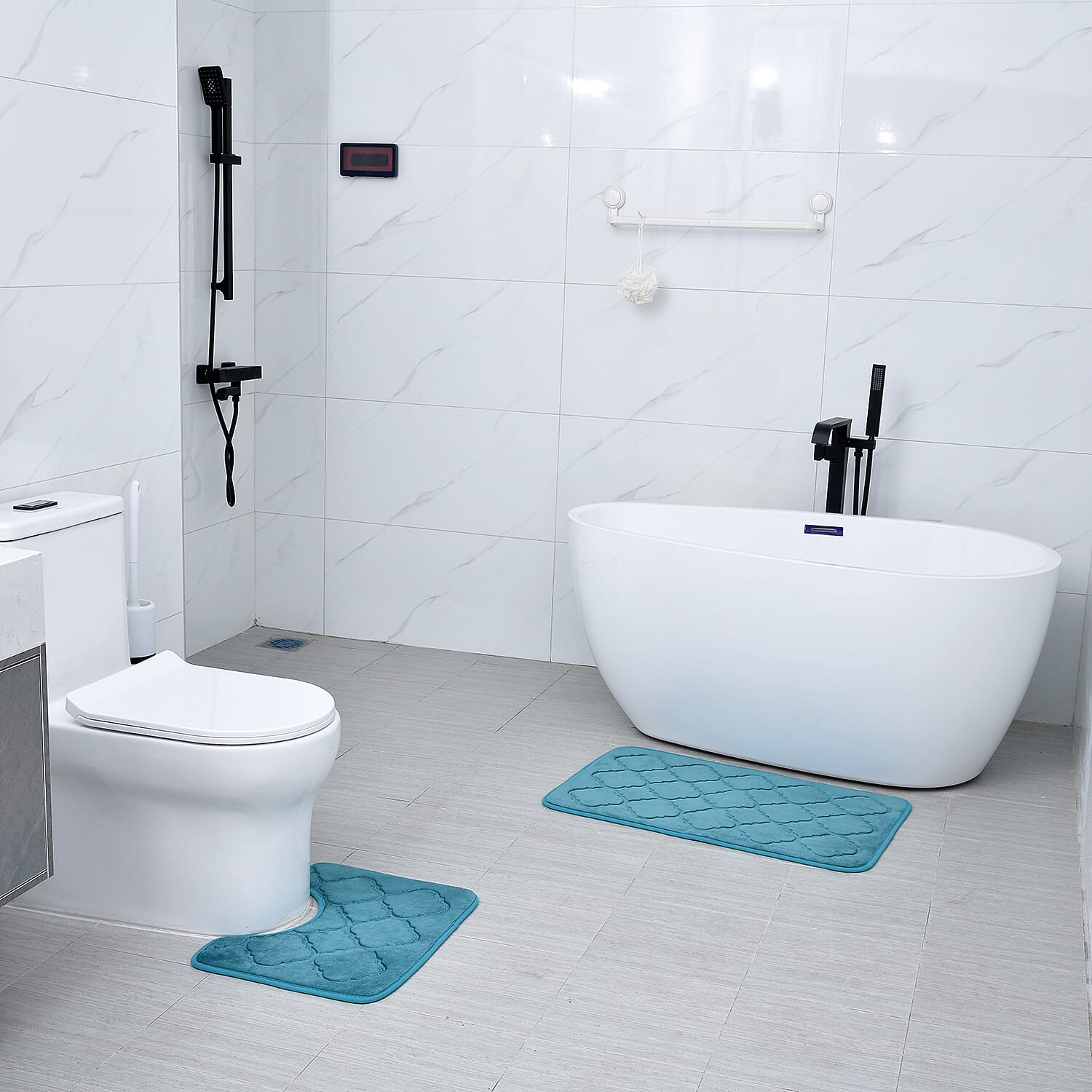 Set of 2 - Embossed Flannel Mat (Size 80x50 Cm, 50x40 Cm) - Teal