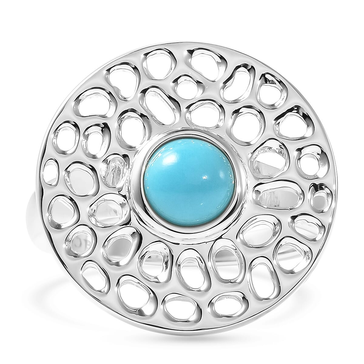 RACHEL GALLEY Arizona Sleeping Beauty Turquoise Ring in Rhodium Overlay Sterling Silver, Silver Wt. 5.70 Gms