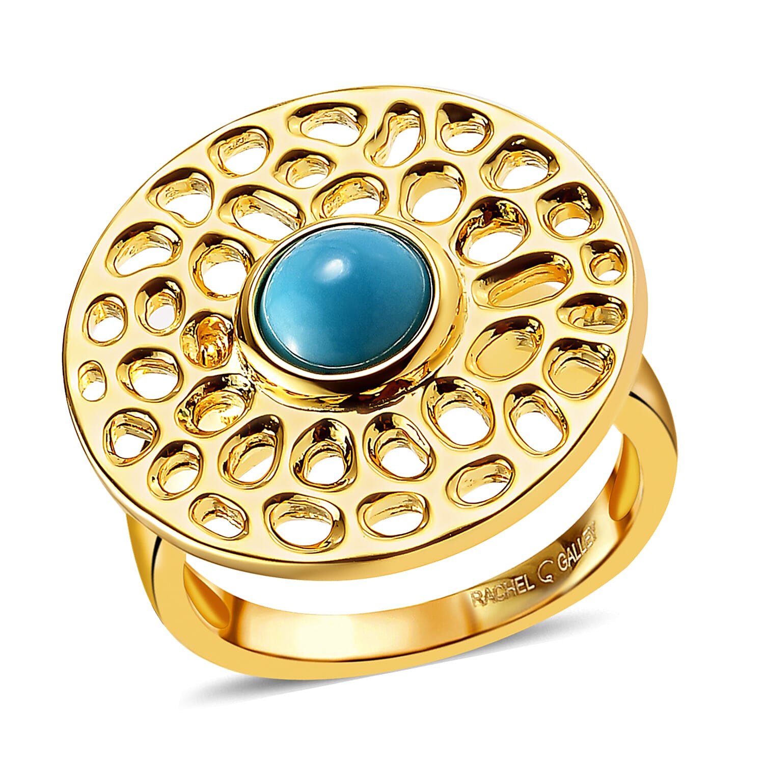 RACHEL GALLEY Arizona Sleeping Beauty Turquoise Ring in 18K Vermeil Yellow Gold Overlay Sterling Silver, Silver Wt. 5.87 Gms