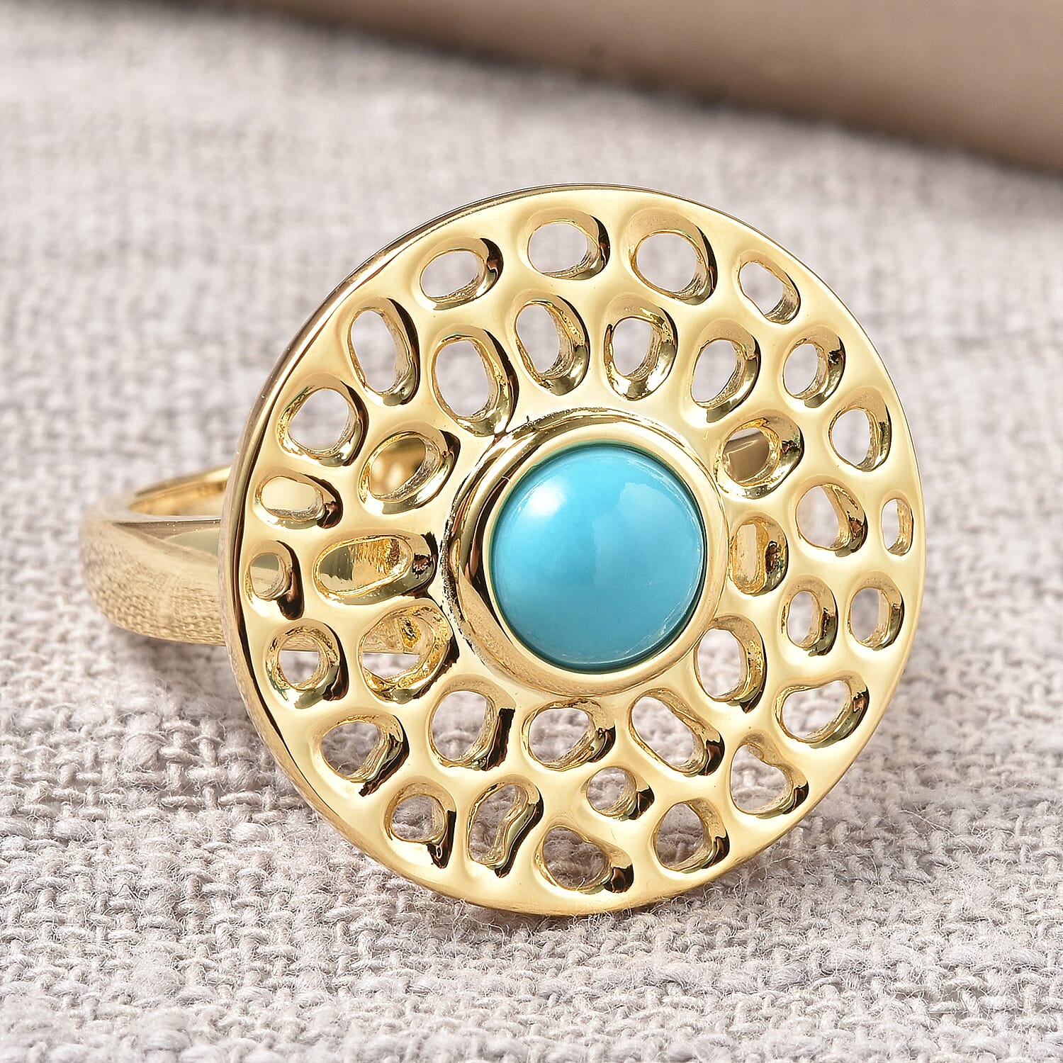 RACHEL GALLEY Arizona Sleeping Beauty Turquoise Ring in 18K Vermeil Yellow Gold Overlay Sterling Silver, Silver Wt. 5.87 Gms