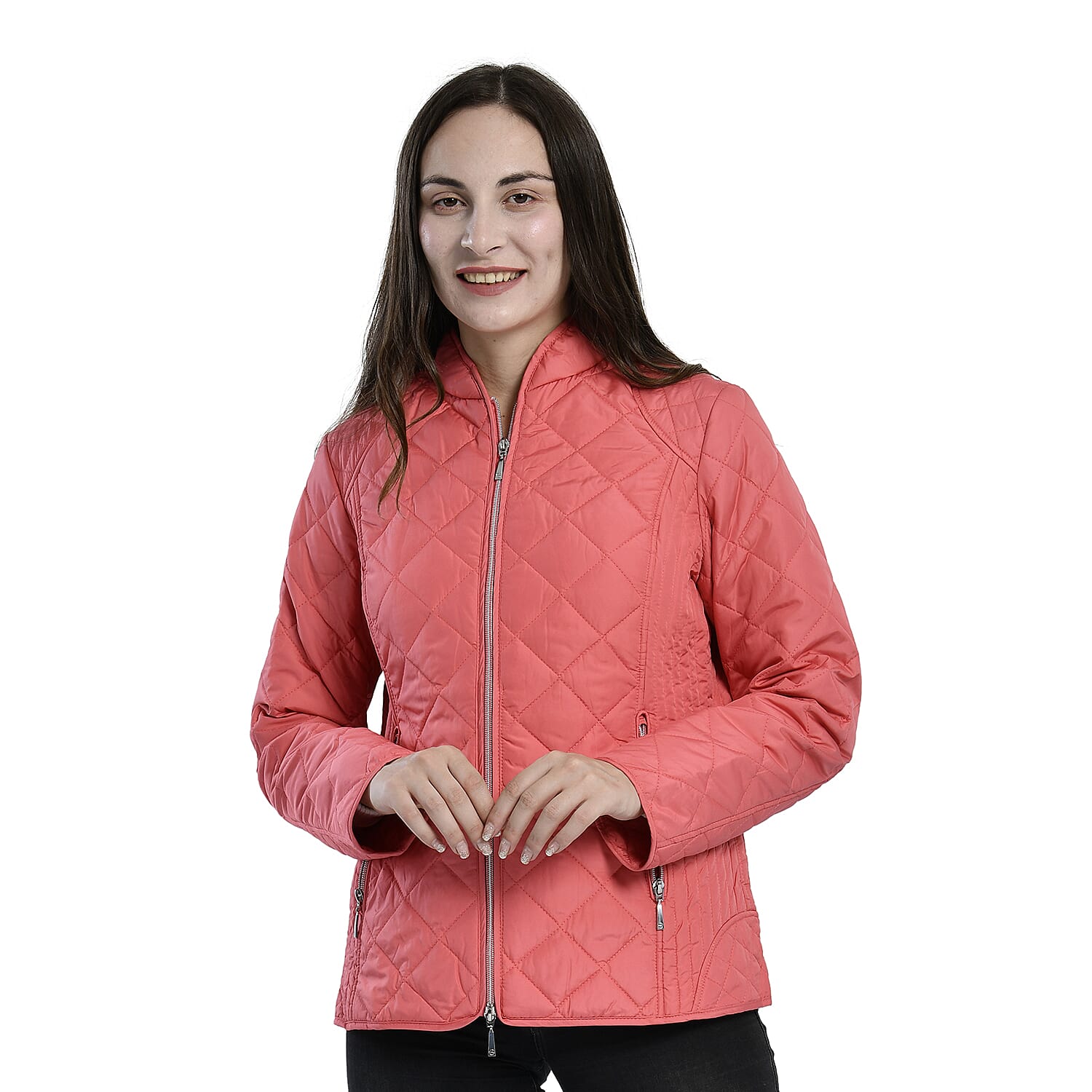 TAMSY Quilted Pattern Padded Jacket (Size 12) - Peach