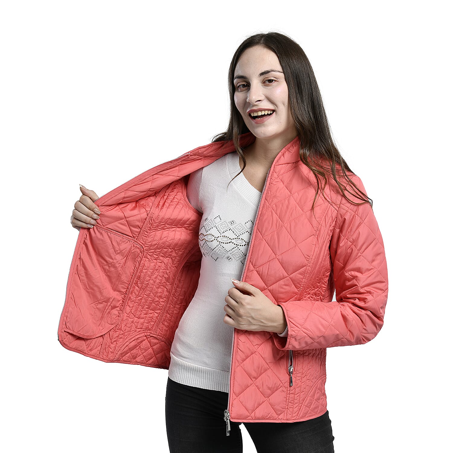 TAMSY Quilted Pattern Padded Jacket (Size 12) - Peach