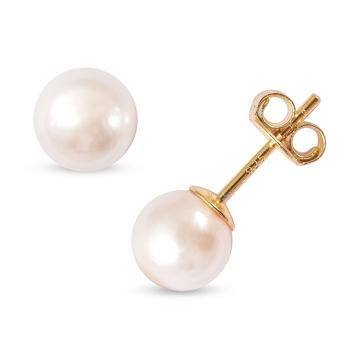 Japanese Akoya Pearl Stud Earrings (with Push Back) in Yellow Gold Overlay Sterling Silver