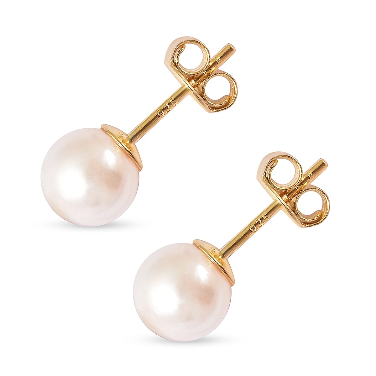 Japanese Akoya Pearl Stud Earrings (with Push Back) in Yellow Gold Overlay Sterling Silver