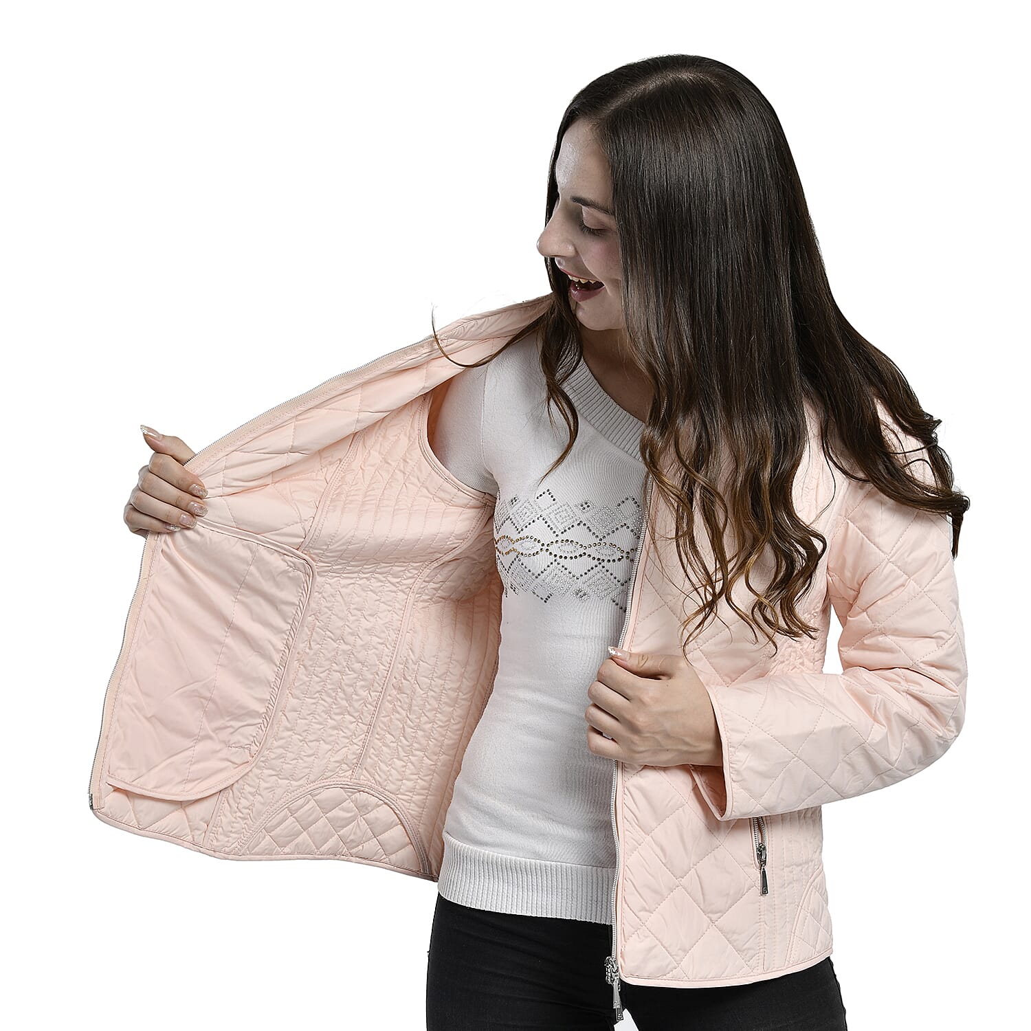 TAMSY Quilted Pattern Padded Jacket - Peach