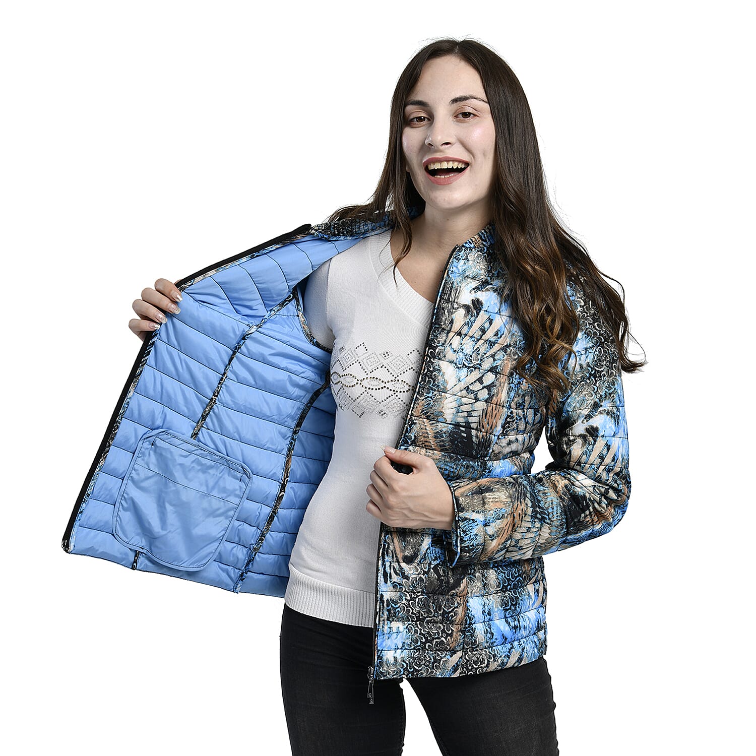 TAMSY Printed Padded Jacket (Size 12) - Blue