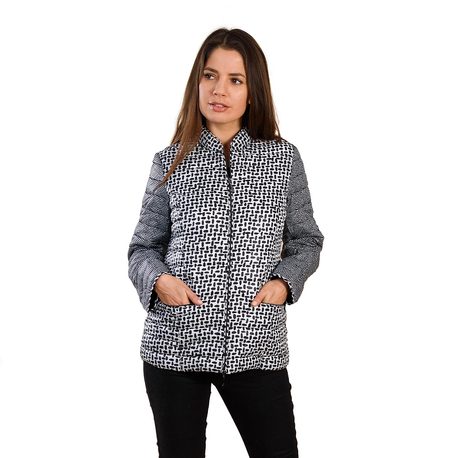 TAMSY Dot Print Quilted Padded Women's Jacket - Black