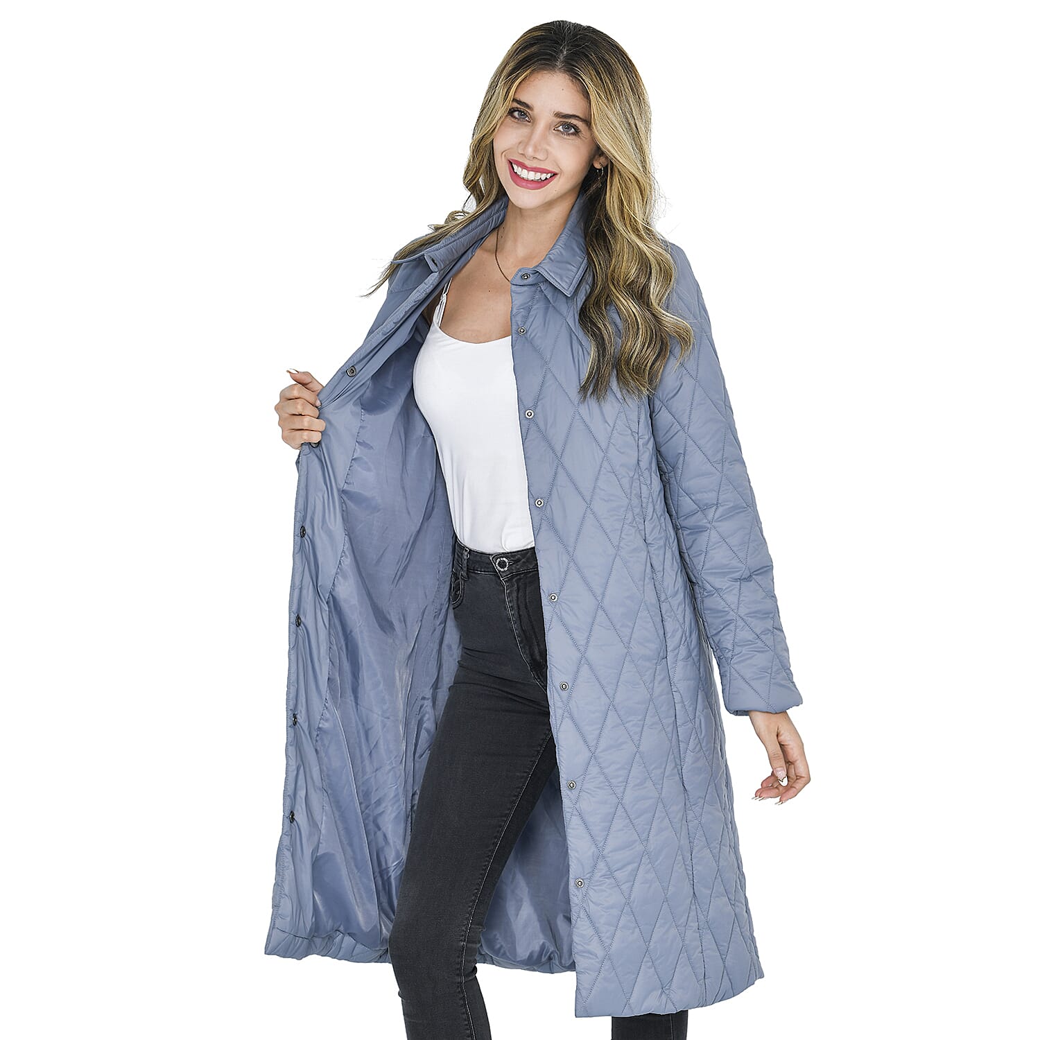 TAMSY Quilted Pattern Long Puffer Jacket - Grey
