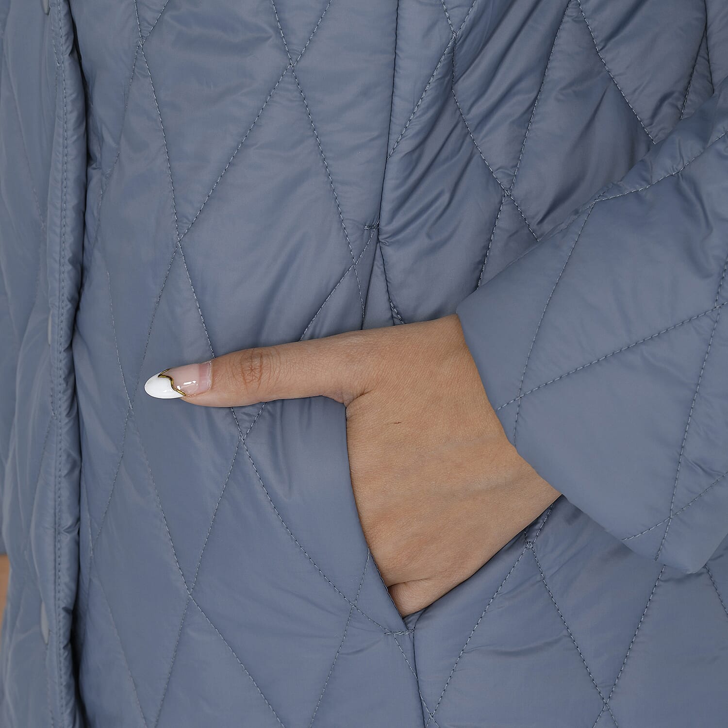 TAMSY Quilted Pattern Long Puffer Jacket - Grey