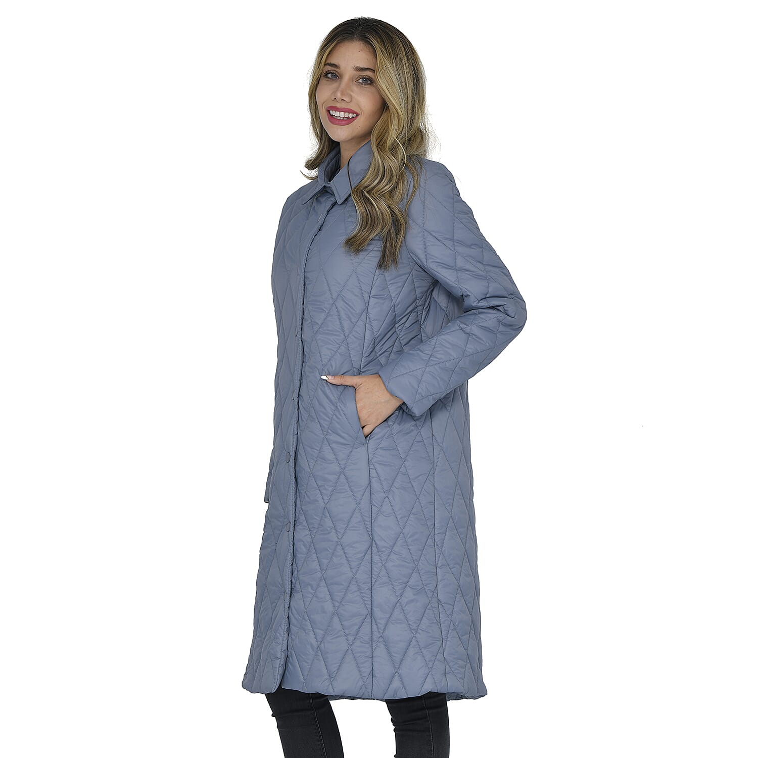 NEW SEASON - TAMSY Long Quilted Coat (Size L,16-18) - Grey