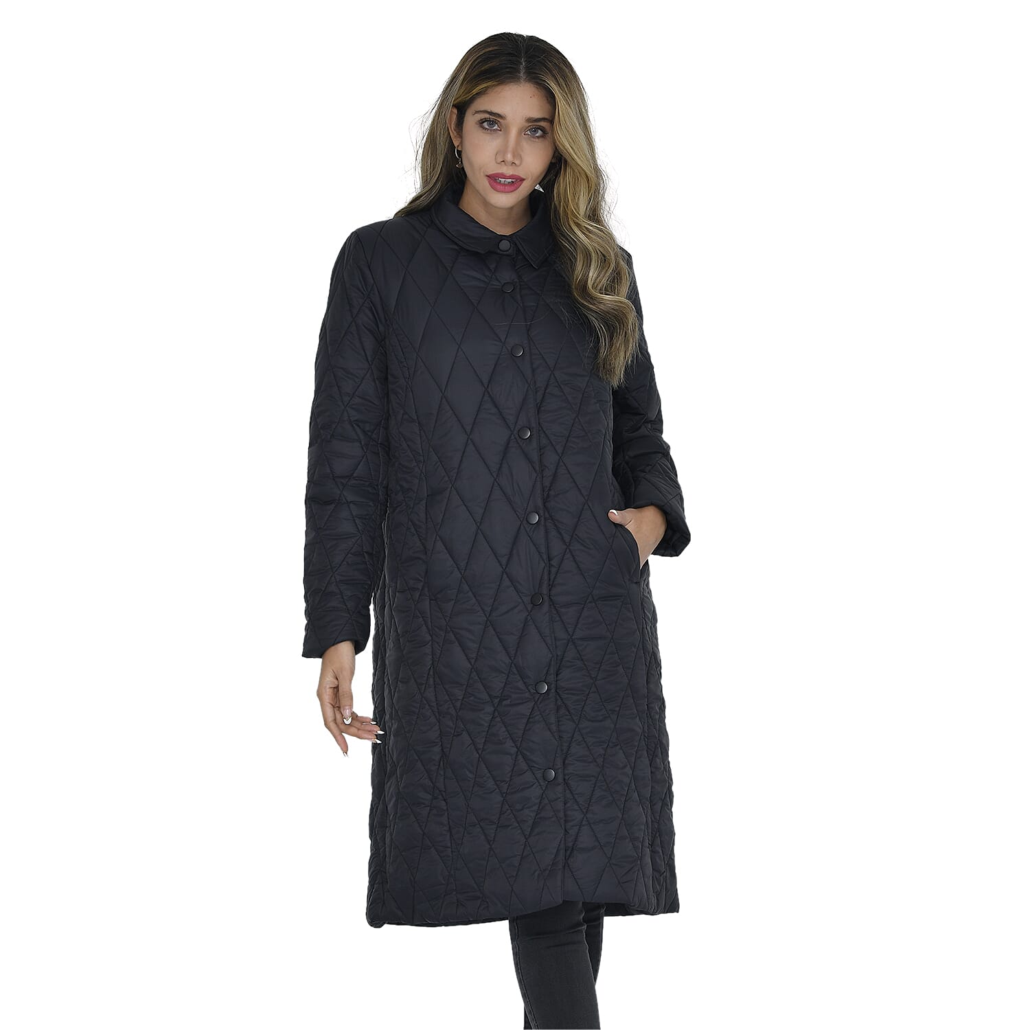 TAMSY Quilted Pattern Long Puffer Jacket - Grey