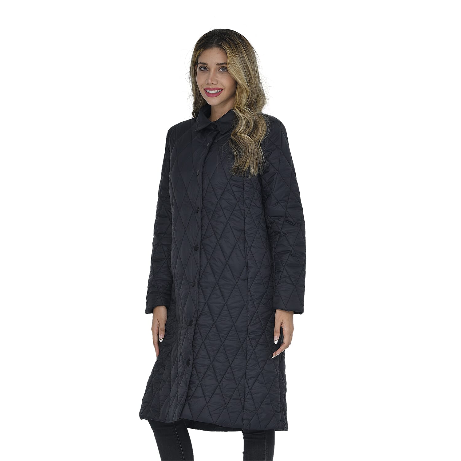 TAMSY Quilted Pattern Long Puffer Jacket - Grey