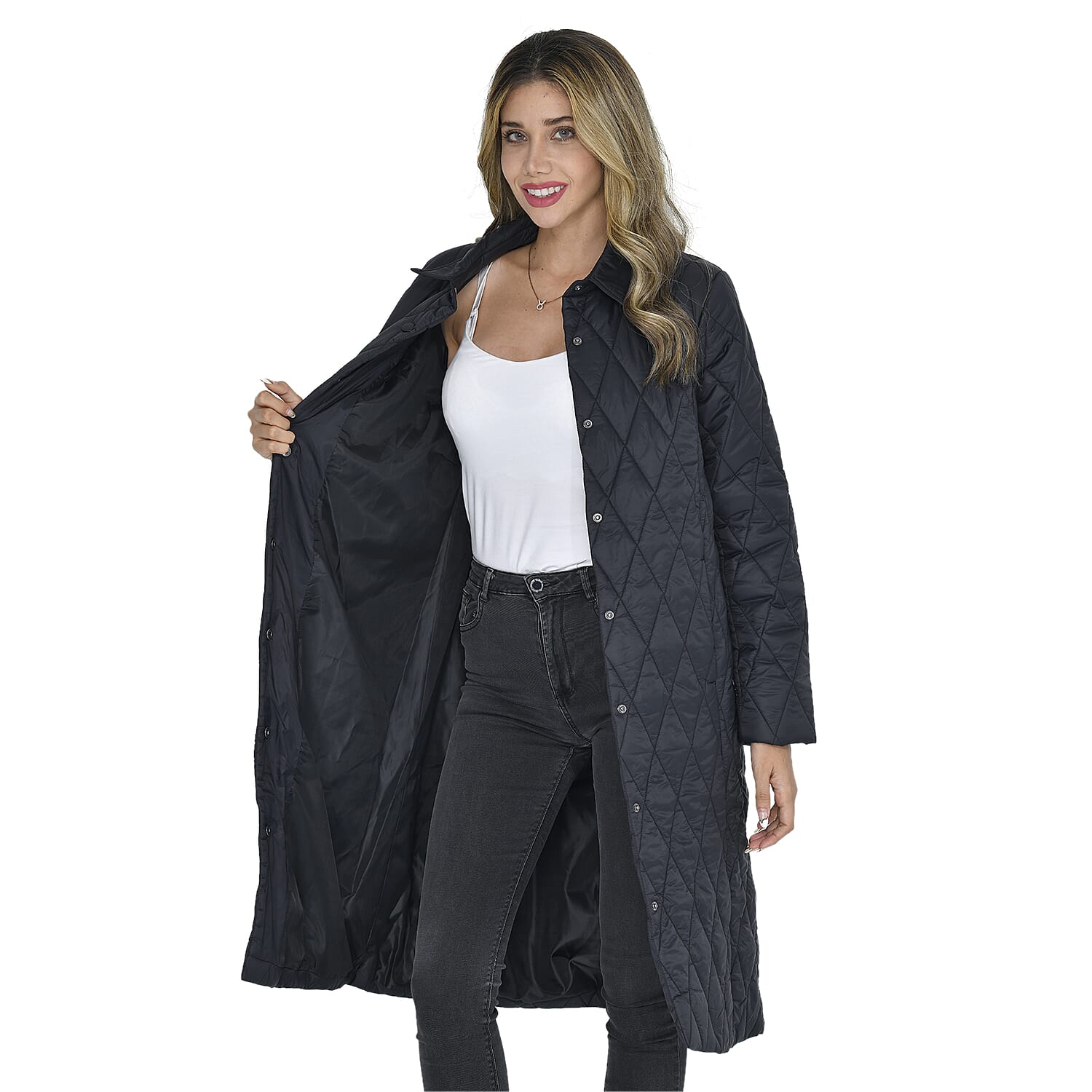 TAMSY Quilted Pattern Long Puffer Jacket - Grey