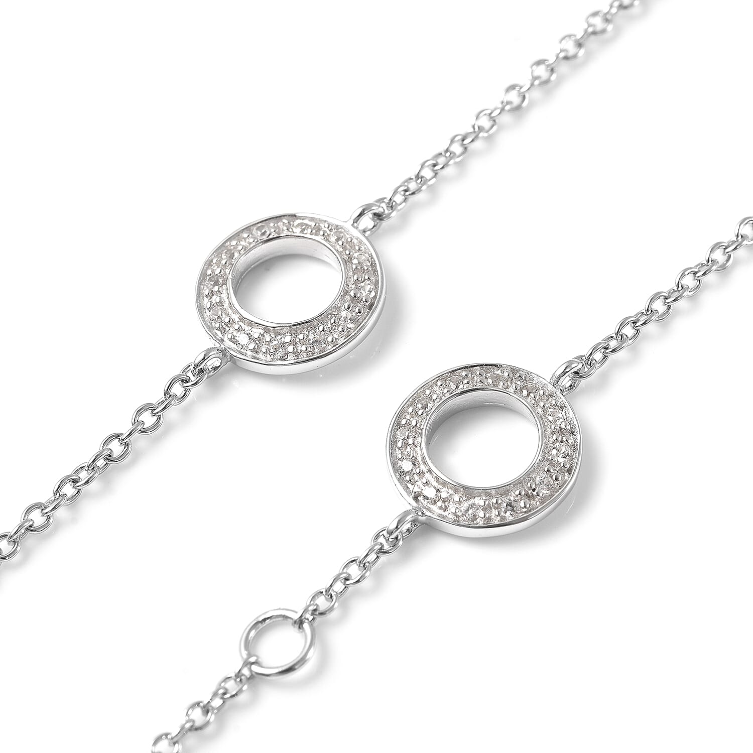 RACHEL GALLEY Natural Zircon Station Necklace (Size - 18-24-30)  in Rhodium Overlay Sterling Silver, Silver Wt. 12.79 Gms