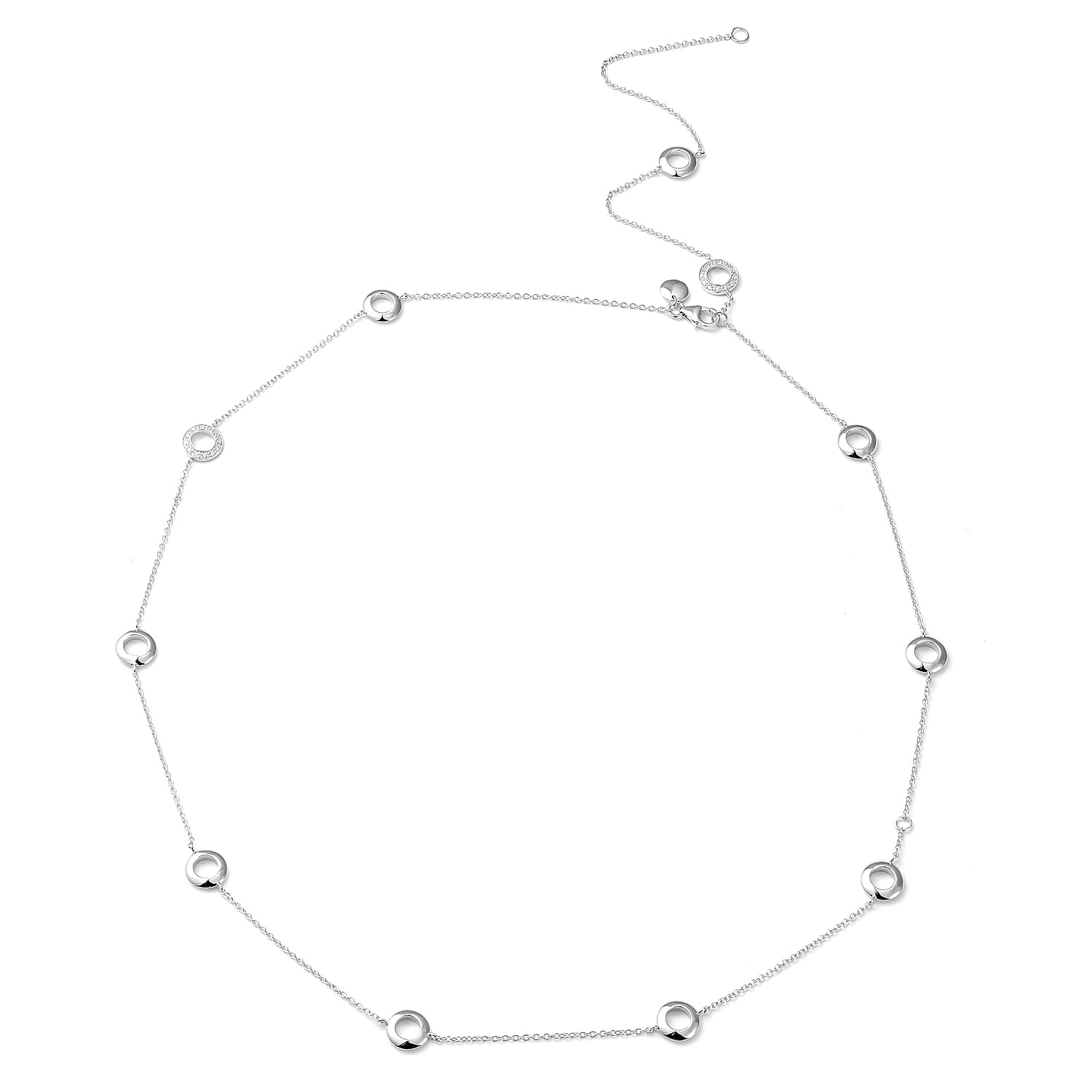 RACHEL GALLEY Natural Zircon Station Necklace (Size - 18-24-30)  in Rhodium Overlay Sterling Silver, Silver Wt. 12.79 Gms