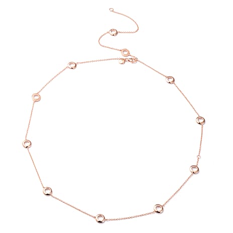 RACHEL GALLEY Natural Zircon Station Necklace (Size - 18-24-30) in 18K Vermeil Rose Gold Plated Sterling Silver, Silver Wt. 12.58 Gms