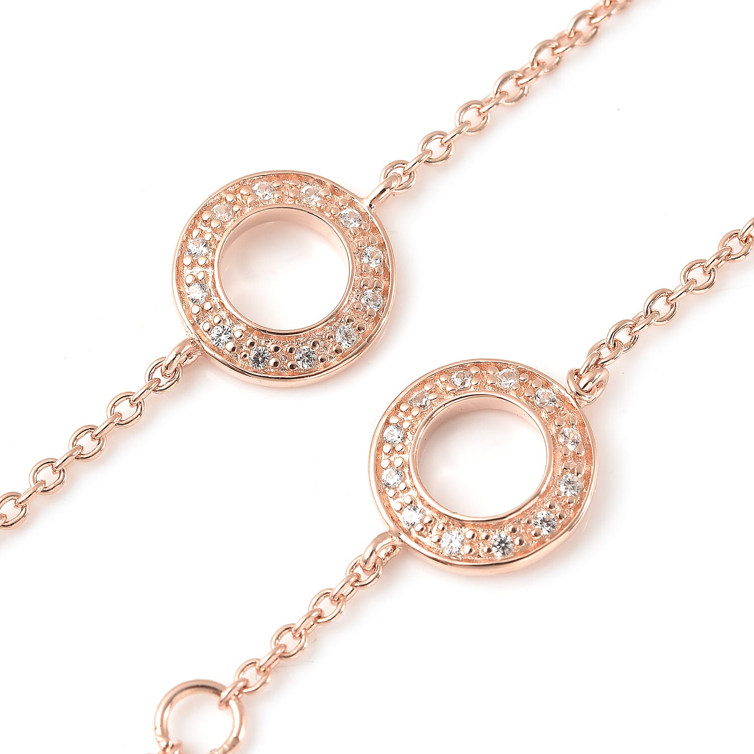 RACHEL GALLEY Natural Zircon Station Necklace (Size - 18-24-30) in 18K Vermeil Rose Gold Plated Sterling Silver, Silver Wt. 12.58 Gms