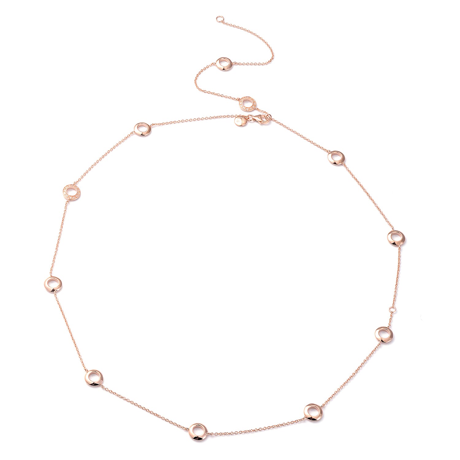 RACHEL GALLEY Natural Zircon Station Necklace (Size - 18-24-30) in 18K Vermeil Rose Gold Plated Sterling Silver, Silver Wt. 12.58 Gms