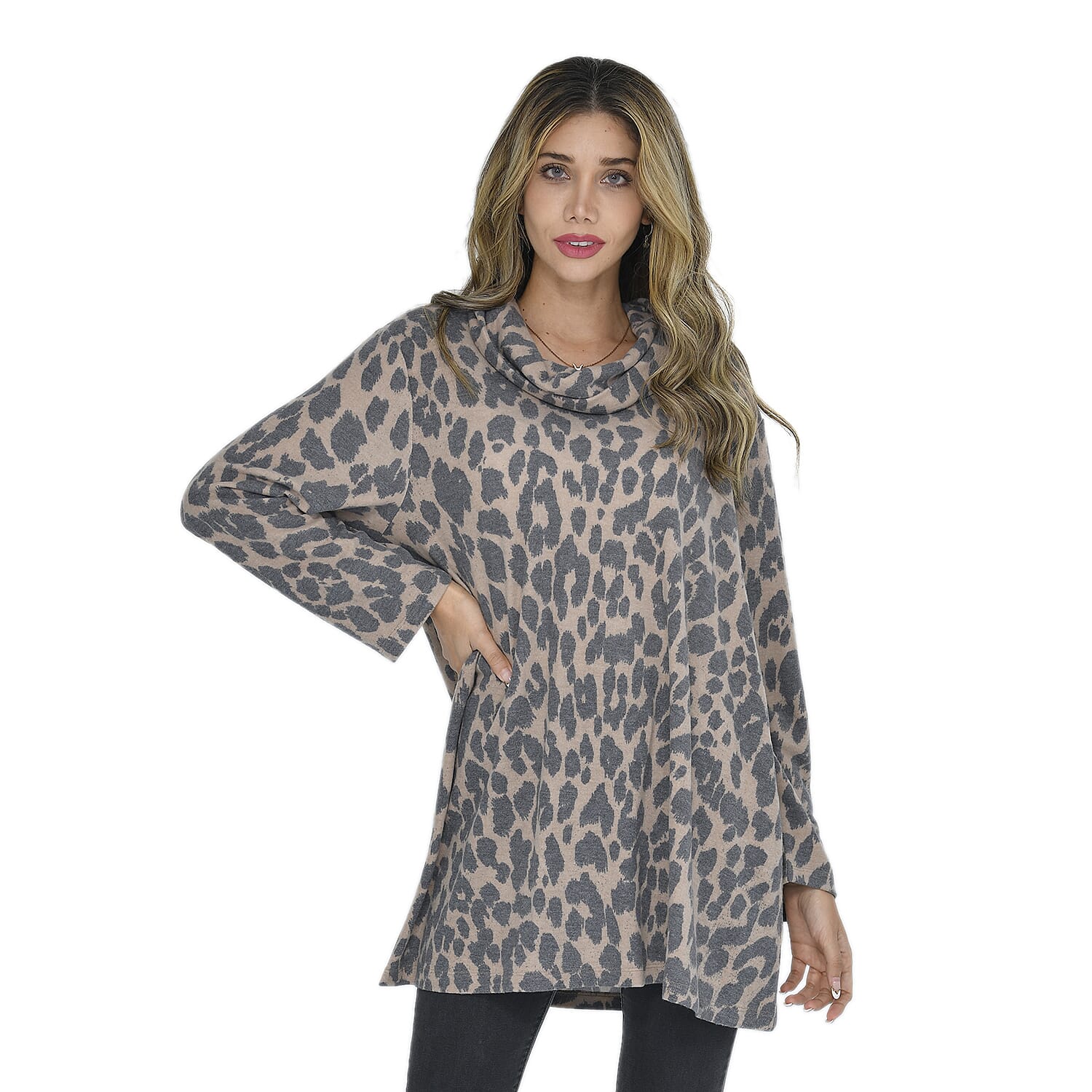 TAMSY Leopard Pattern Turtleneck Top (Size 104x76x54 Cm) - Light Brown & Black