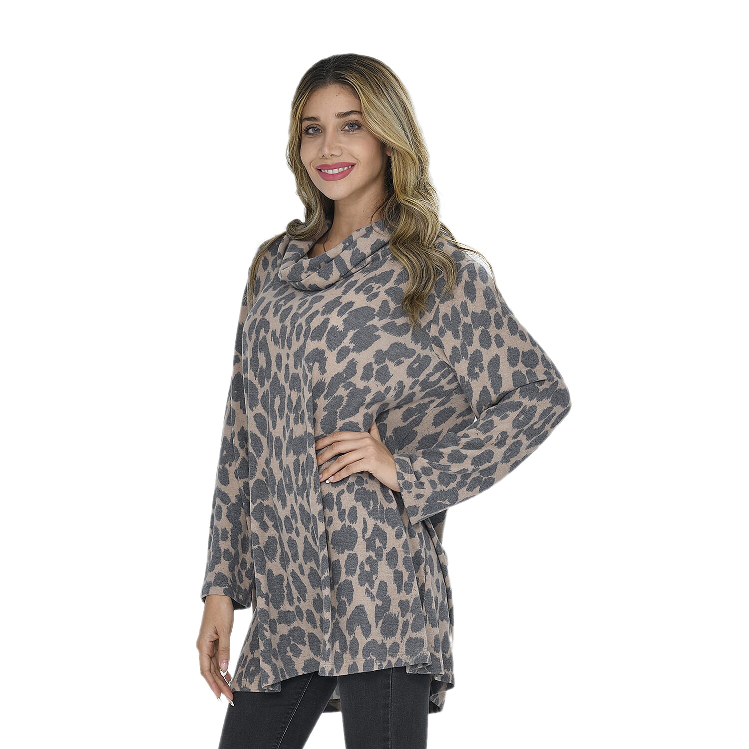 TAMSY Leopard Pattern Turtleneck Top (Size 104x76x54 Cm) - Light Brown & Black