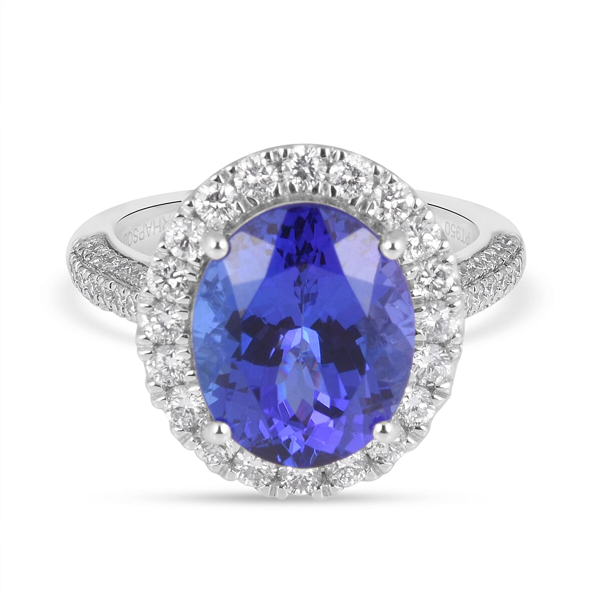 RHAPSODY 950 Platinum AAAA Tanzanite (OV12x10, 5.50 Ct) and Diamond (VS/E-F) Ring 6.50 Ct, Platinum wt. 9.61 Gms