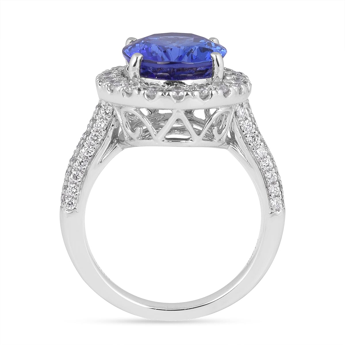 RHAPSODY 950 Platinum AAAA Tanzanite (OV12x10, 5.50 Ct) and Diamond (VS/E-F) Ring 6.50 Ct, Platinum wt. 9.61 Gms