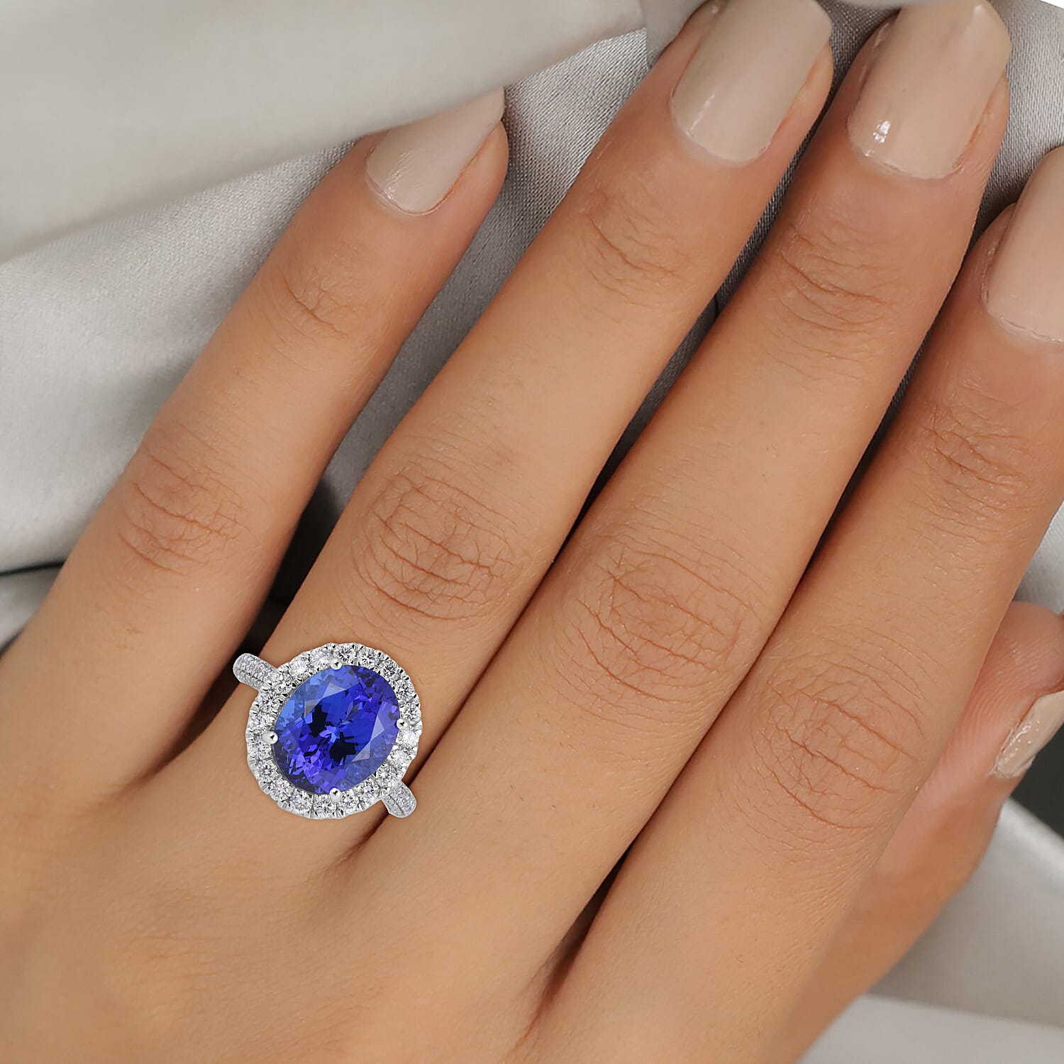 RHAPSODY 950 Platinum AAAA Tanzanite (OV12x10, 5.50 Ct) and Diamond (VS/E-F) Ring 6.50 Ct, Platinum wt. 9.61 Gms