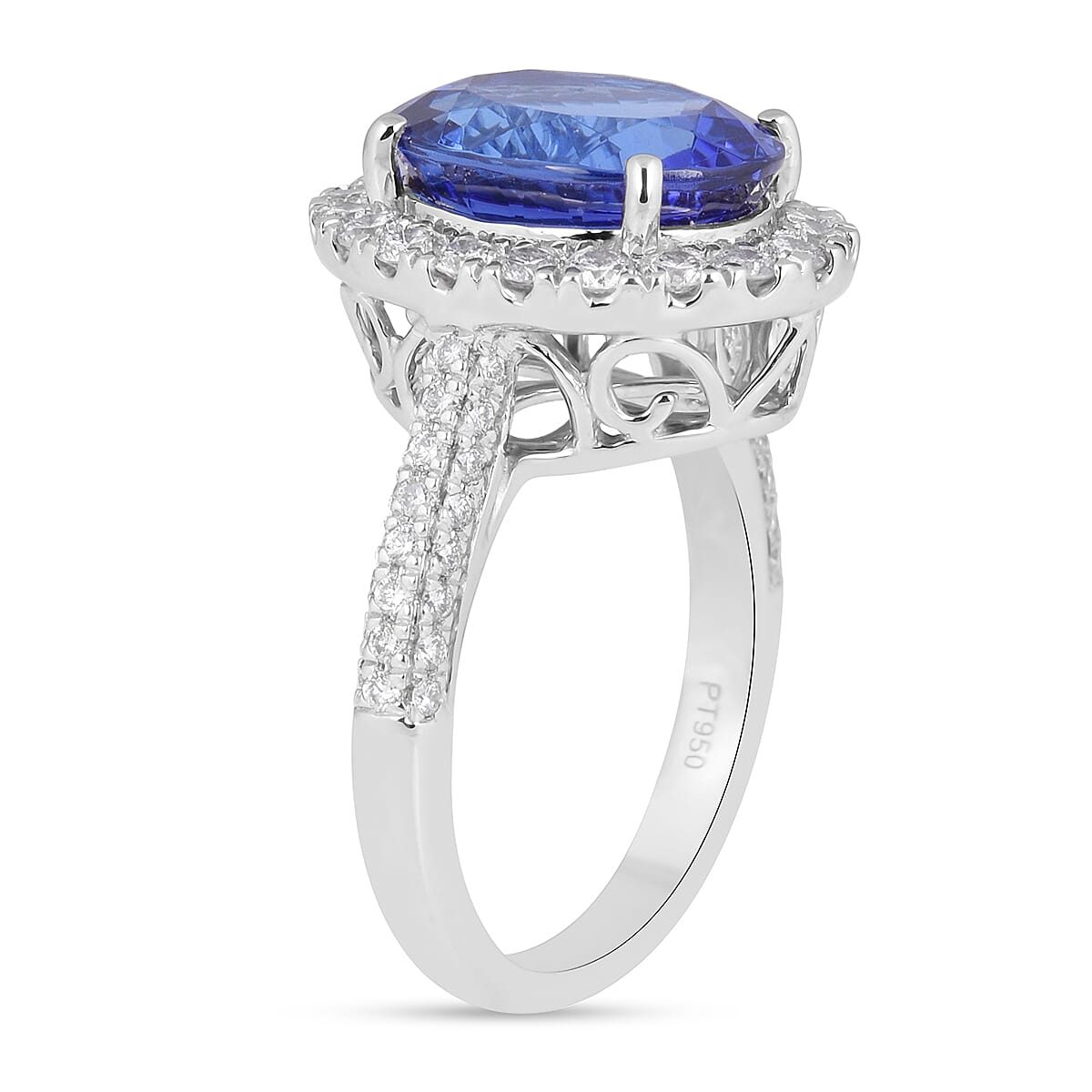 RHAPSODY 950 Platinum AAAA Tanzanite (OV12x10, 5.50 Ct) and Diamond (VS/E-F) Ring 6.50 Ct, Platinum wt. 9.61 Gms