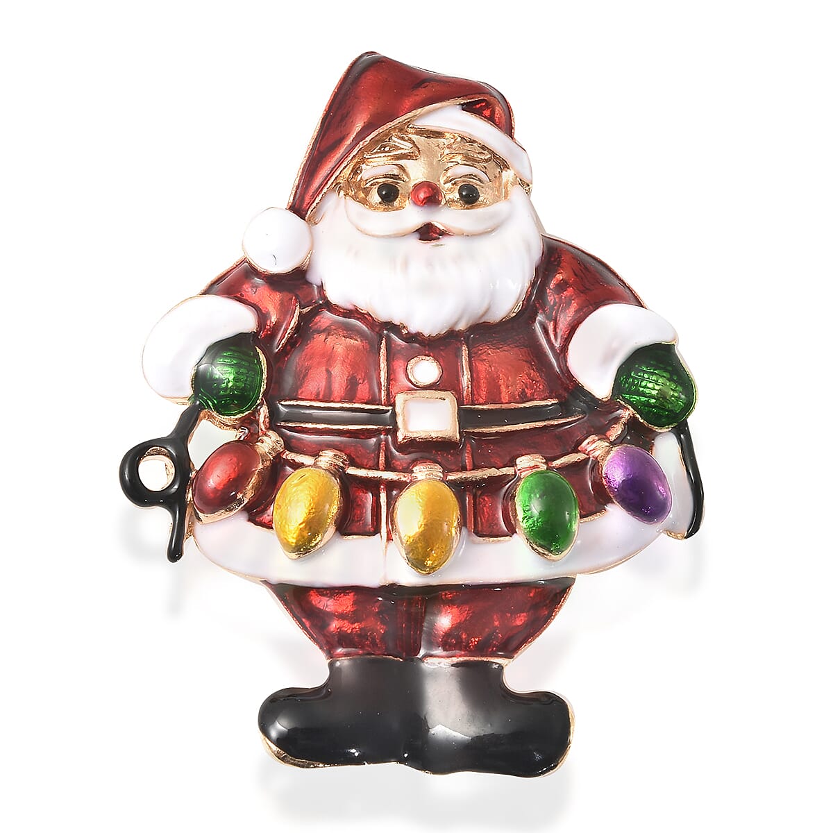 Christmas Santa Claus Enamelled Brooch in Yellow Tone