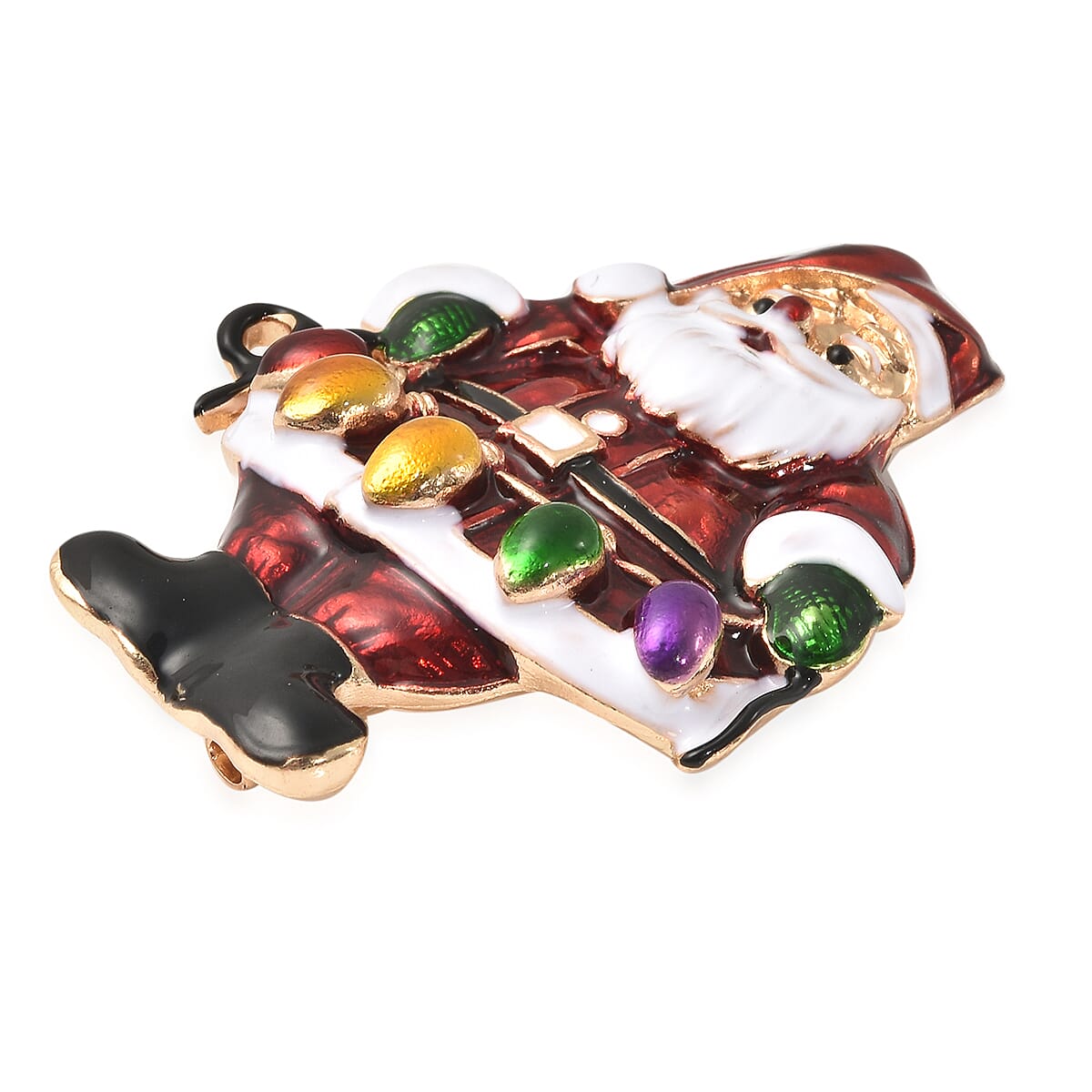 Christmas Santa Claus Enamelled Brooch in Yellow Tone