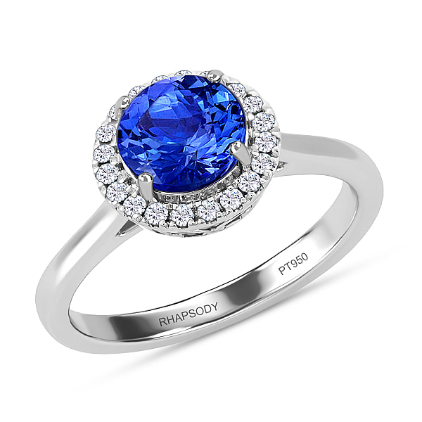 RHAPSODY 950 Platinum AAAA Tanzanite Halo Ring with VS/E-F Diamond 2.40 ...