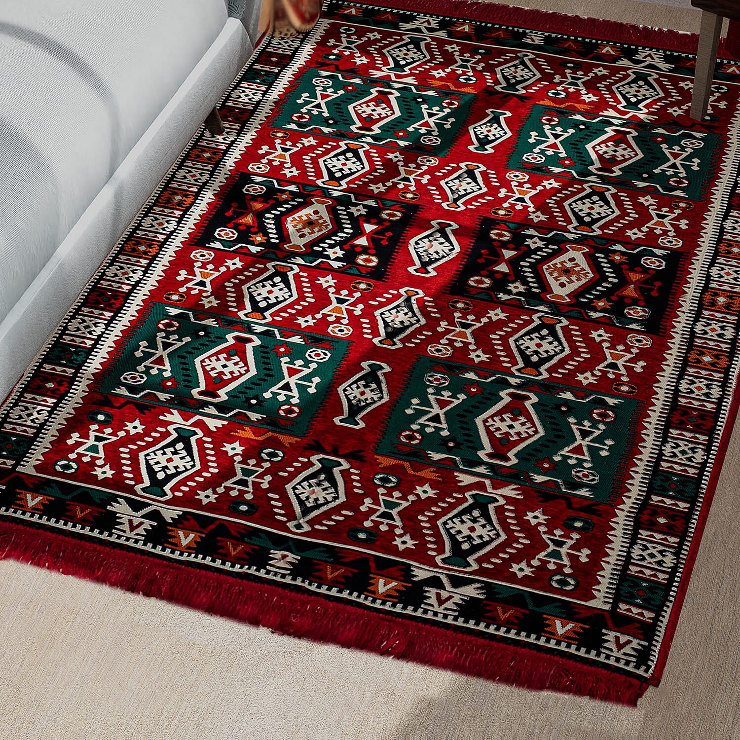 Traditional Turkish Kilim Rug (Size 180x123 cm) - Red & Multi