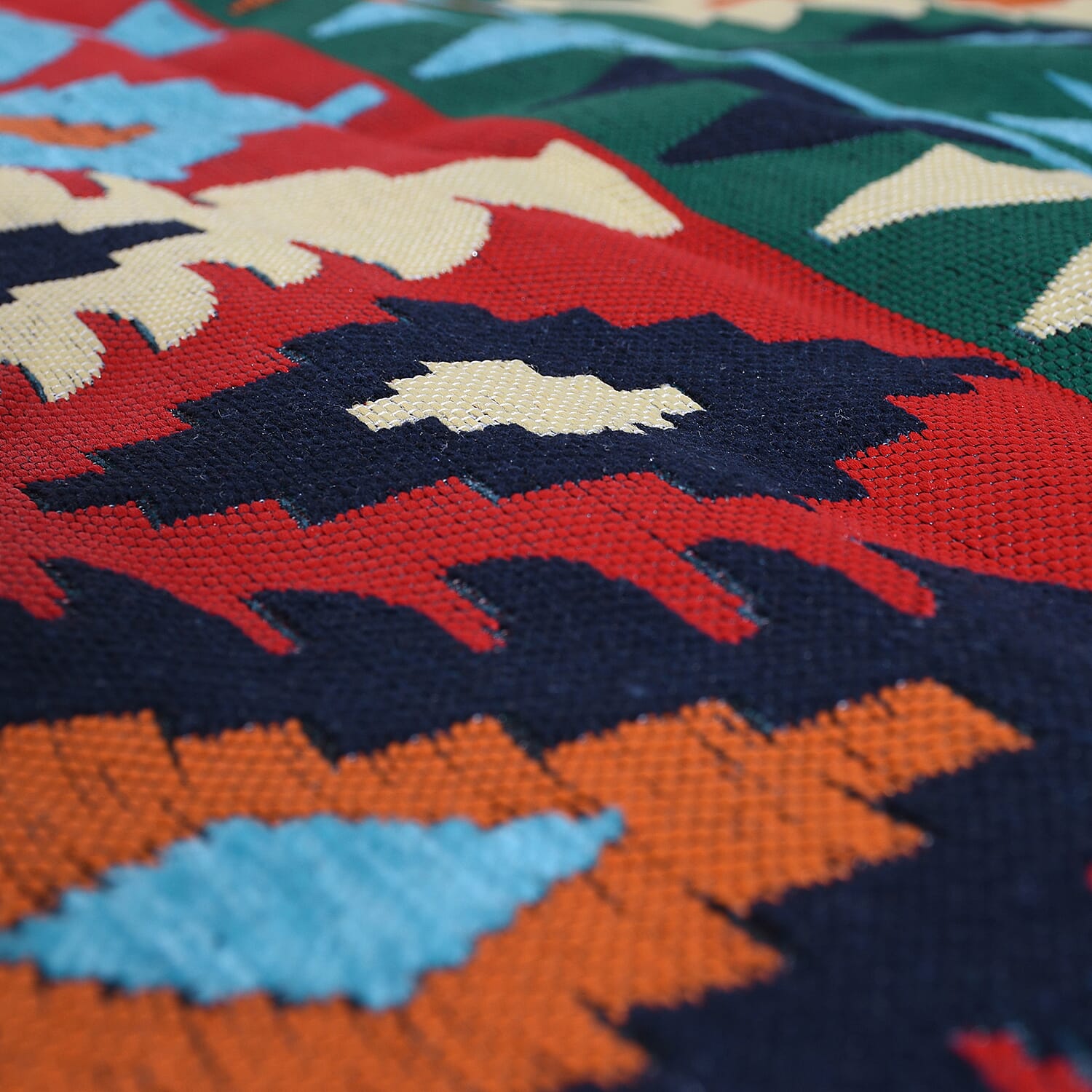 Traditional Turkish Kilim Rug (Size 180x123 cm) - Sky Blue, Orange & Multi