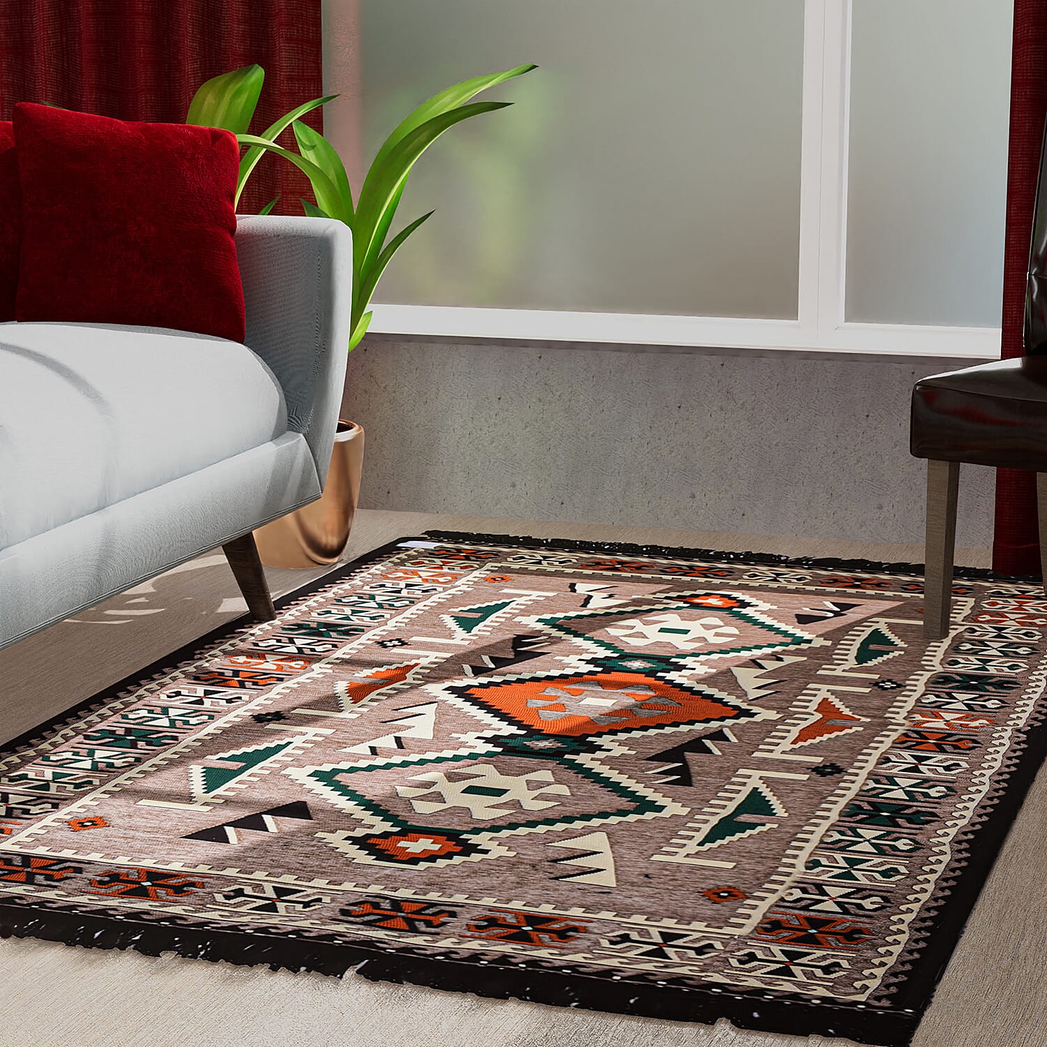 Traditional Turkish Kilim Rug (Size 180x123 cm) - Beige & Multi