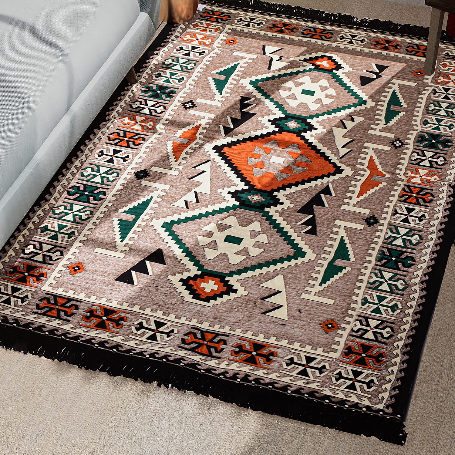 Traditional Turkish Kilim Rug (Size 180x123 cm) - Beige & Multi