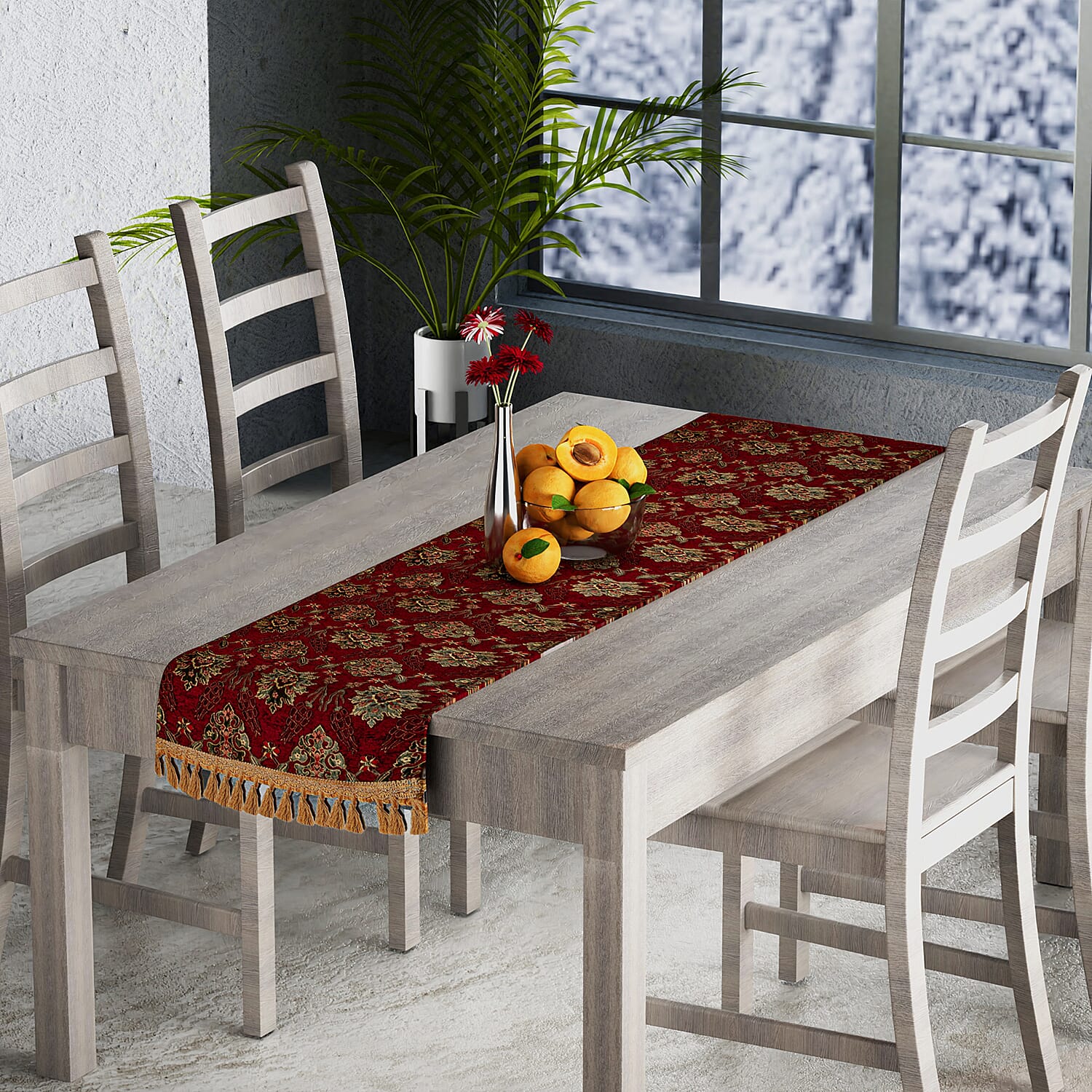 High Quality Turkish Fine Detail Damask Tasptry Table Runner (Size 175x49 cm) - Red