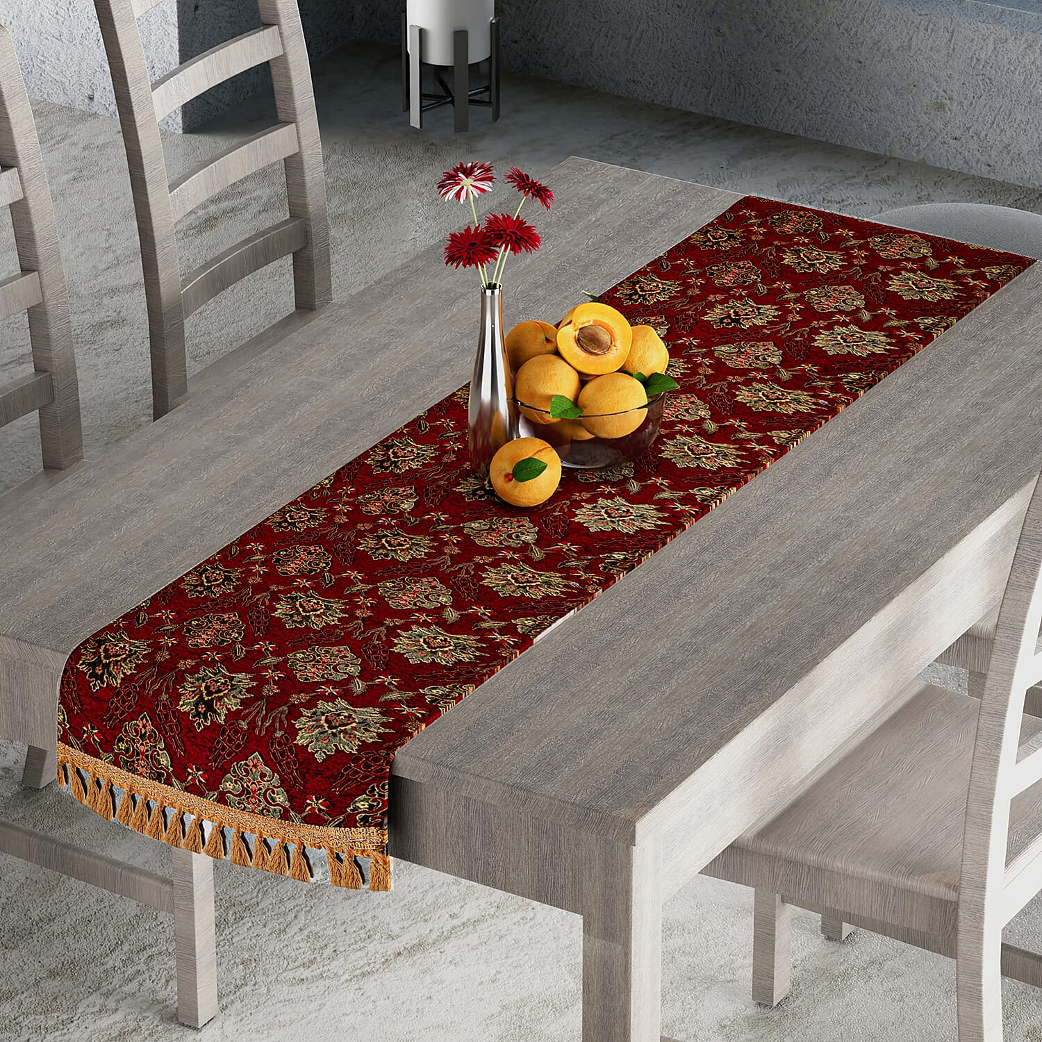 High Quality Turkish Fine Detail Damask Tasptry Table Runner (Size 175x49 cm) - Red