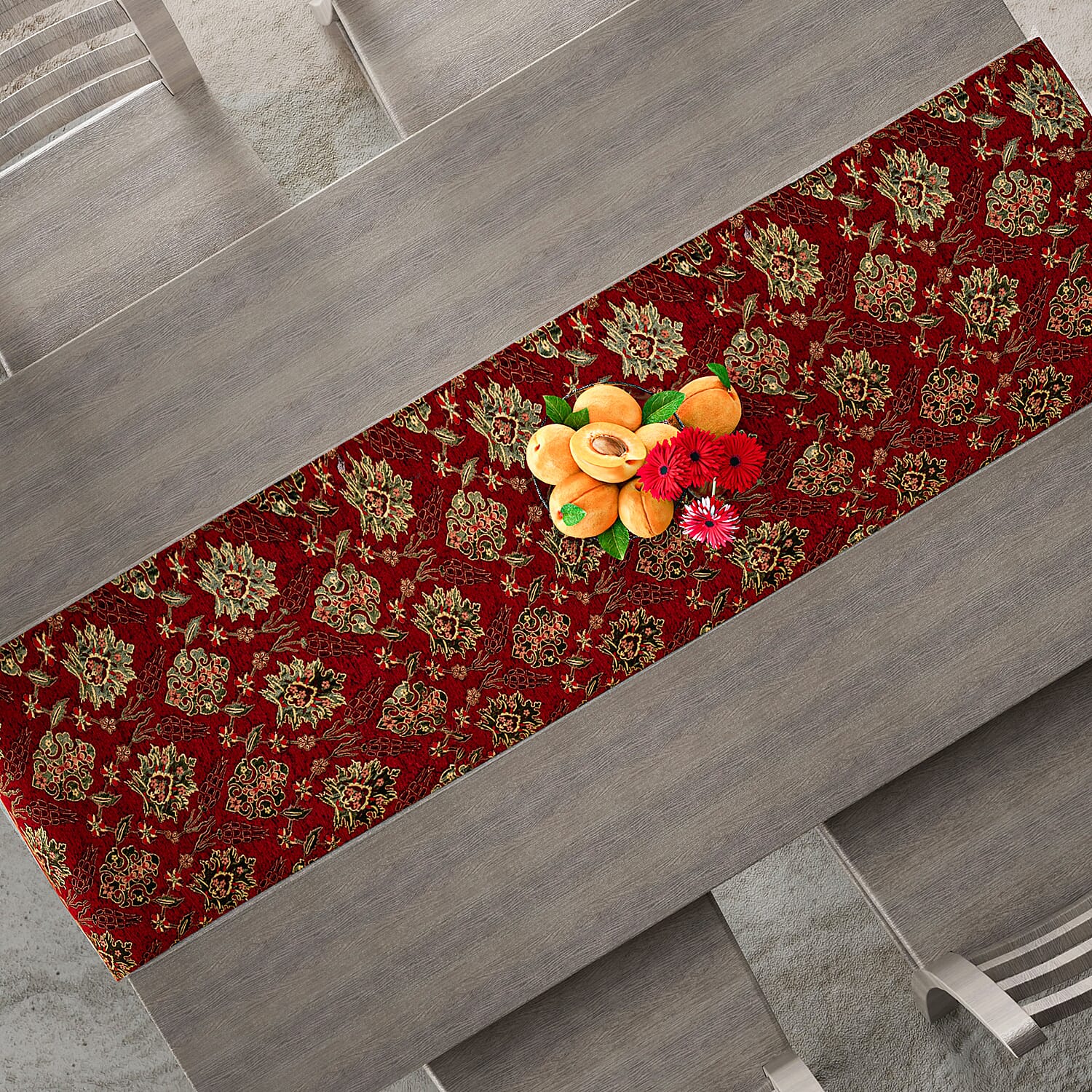 High Quality Turkish Fine Detail Damask Tasptry Table Runner (Size 175x49 cm) - Red