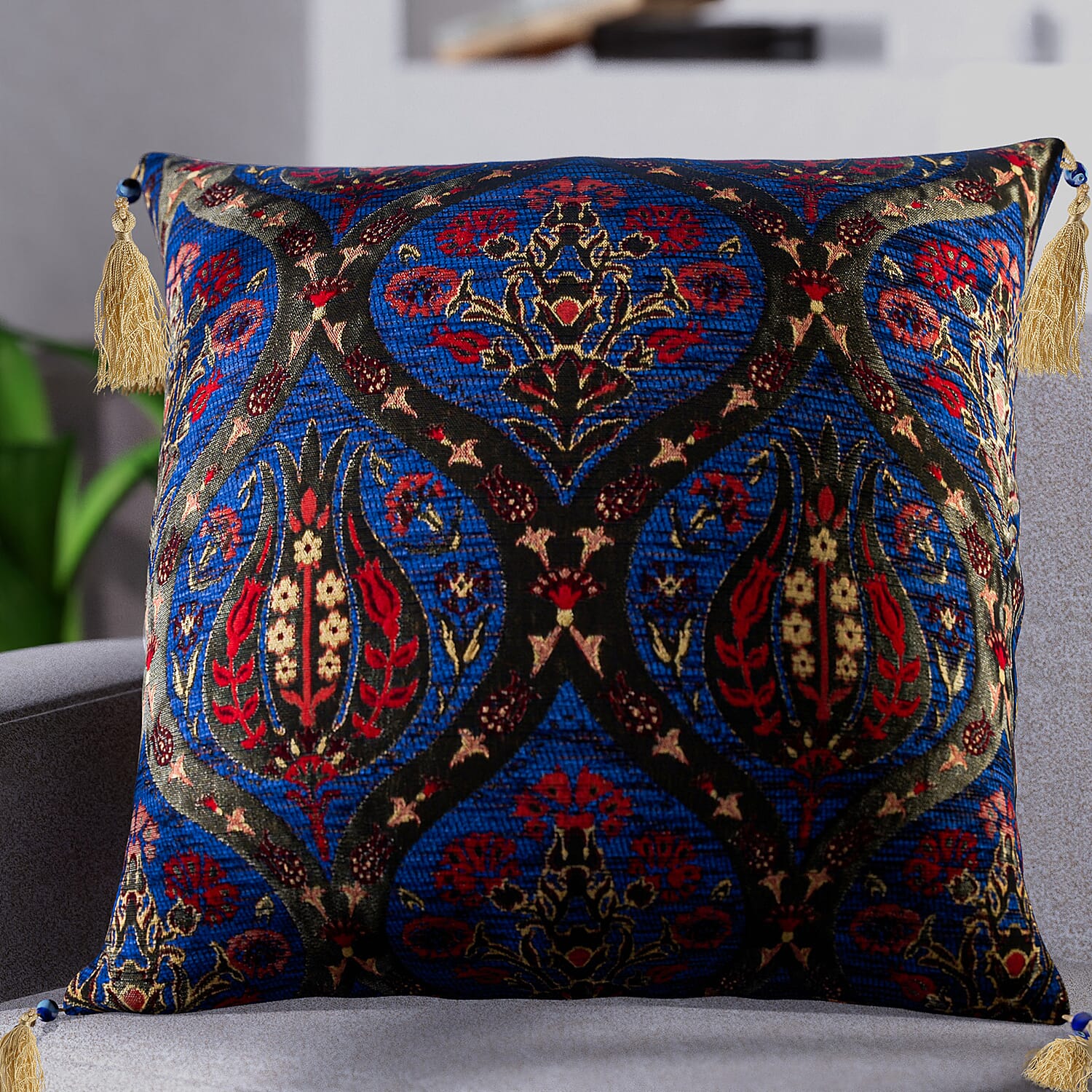 Set of 2 Turkish Cushion Covers with Zipper Closure - Blue
