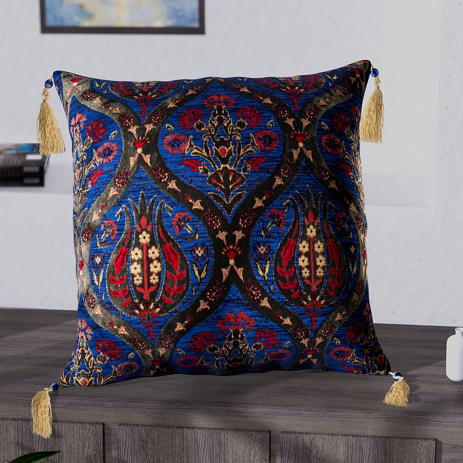 Set of 2 Turkish Cushion Covers with Zipper Closure - Blue