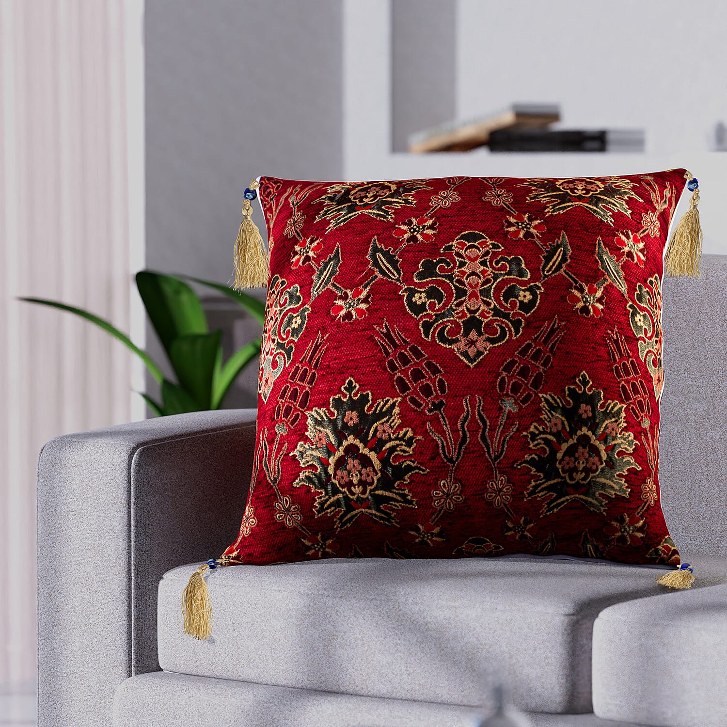 Set of 2 - Turkish Closeout Ottoman Cushion Covers with Zipper Closure (Size 44x42 cm) - Red & Multi
