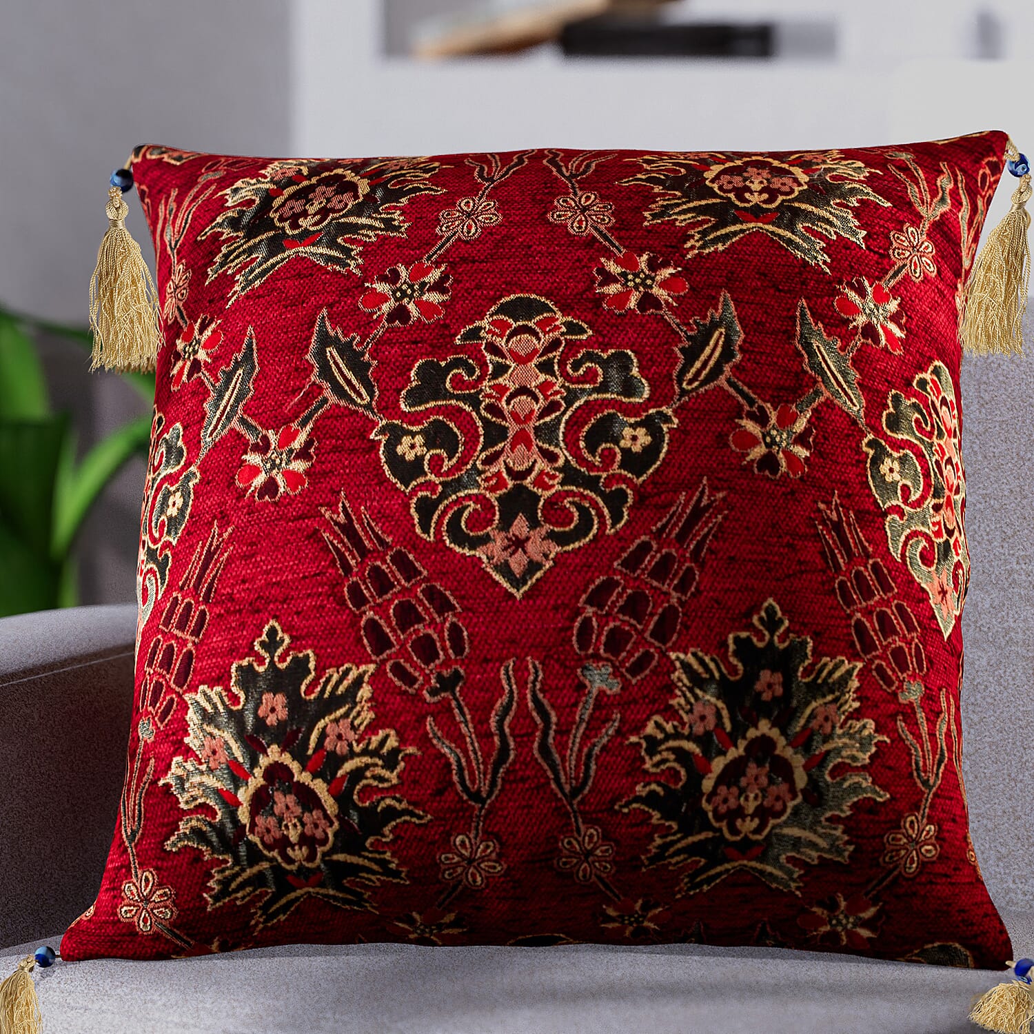 Set of 2 - Turkish Closeout Ottoman Cushion Covers with Zipper Closure (Size 44x42 cm) - Red & Multi