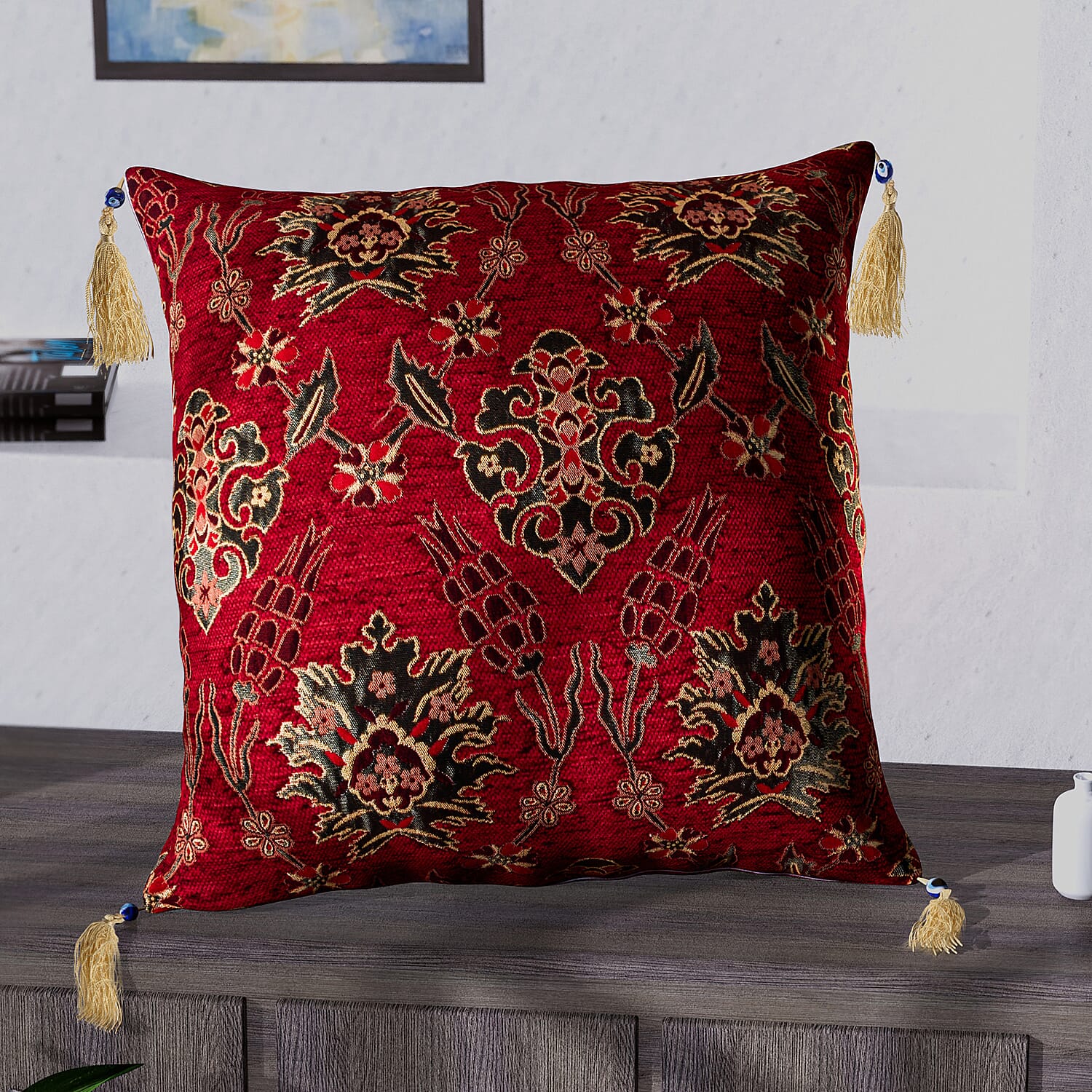 Set of 2 - Turkish Closeout Ottoman Cushion Covers with Zipper Closure (Size 44x42 cm) - Red & Multi