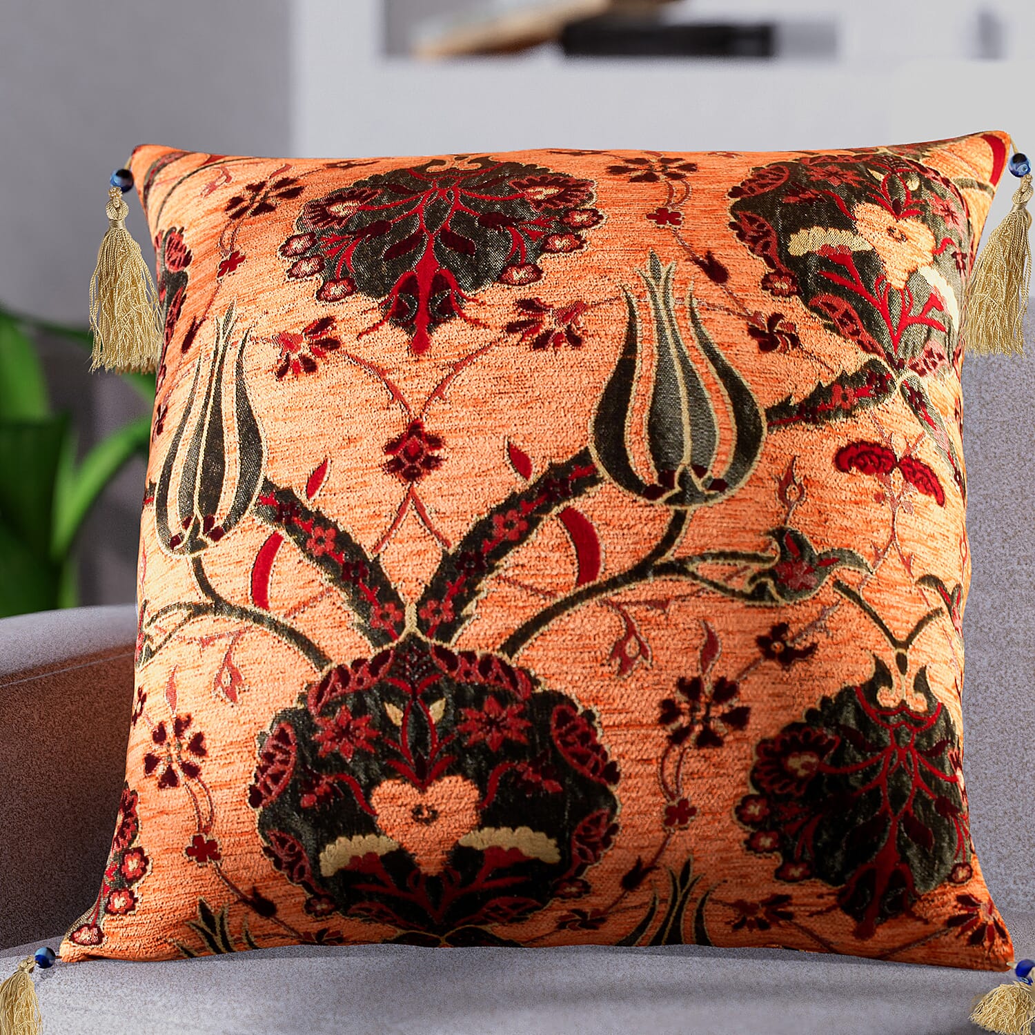 Set of 2 - Turkish Cushion Covers with Zipper Closure (Size 44x42 cm) - Orange & Multi