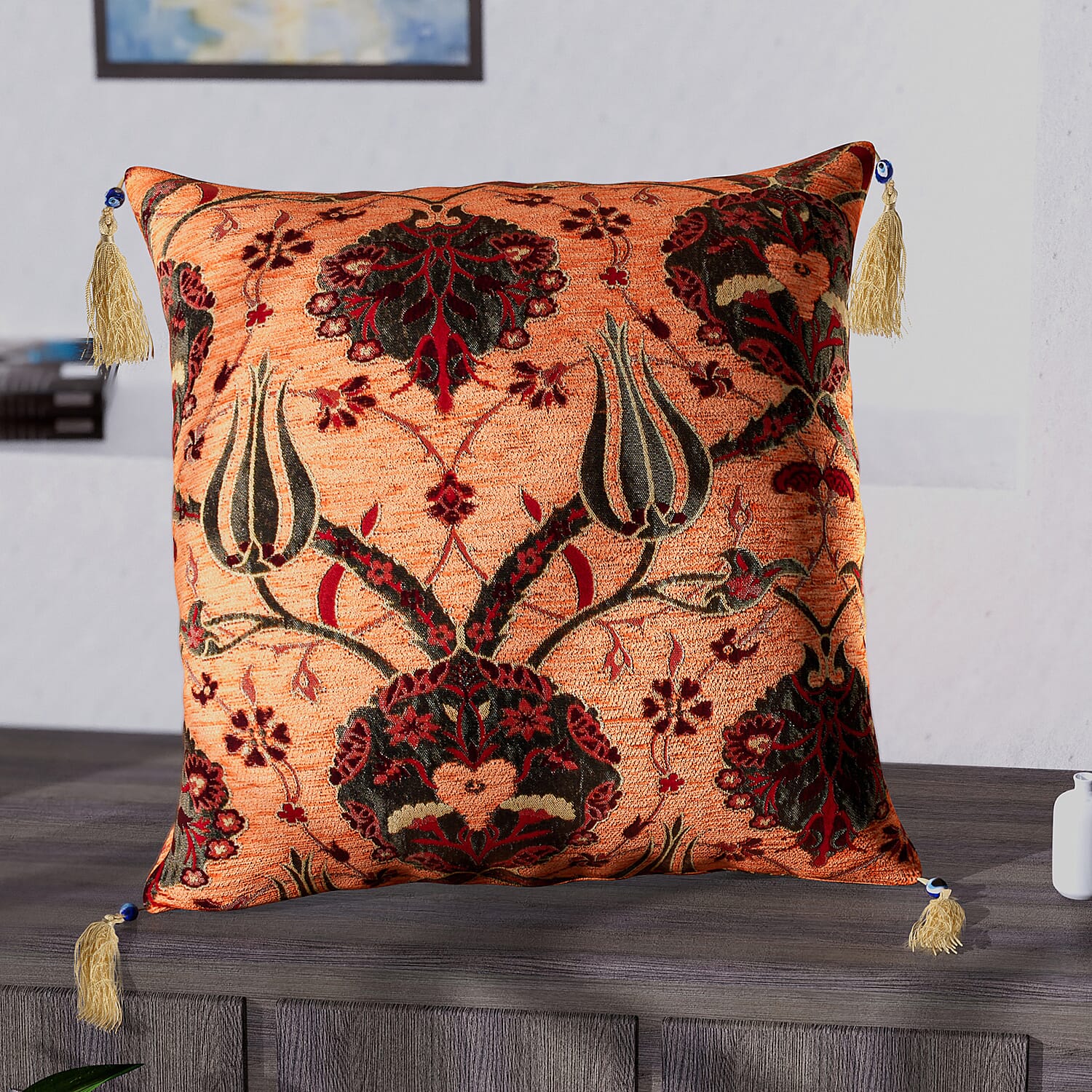 Set of 2 - Turkish Cushion Covers with Zipper Closure (Size 44x42 cm) - Orange & Multi