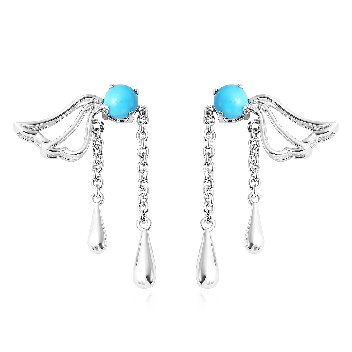 LucyQ Art Nouveau Collection Arizona Sleeping Beauty Turquoise Earrings (with Push Back) in Rhodium Overlay Sterling Silver
