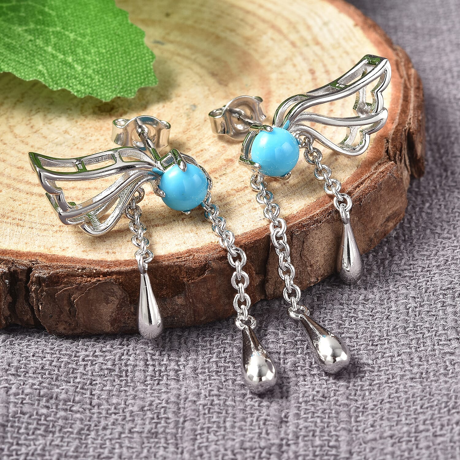 LucyQ Art Nouveau Collection Arizona Sleeping Beauty Turquoise Earrings (with Push Back) in Rhodium Overlay Sterling Silver