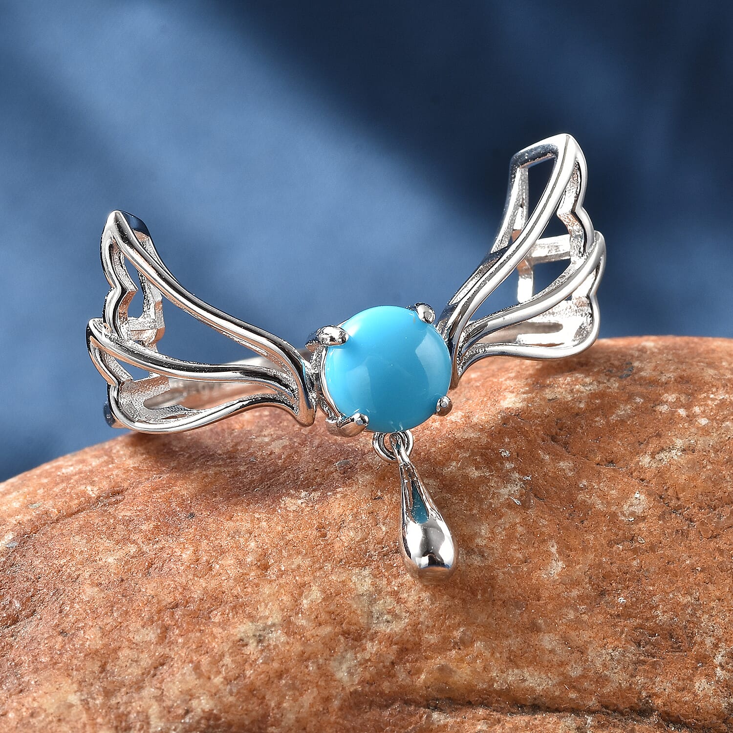 LucyQ Art Nouveau Collection Arizona Sleeping Beauty Turquoise Ring in Rhodium Overlay Sterling Silver